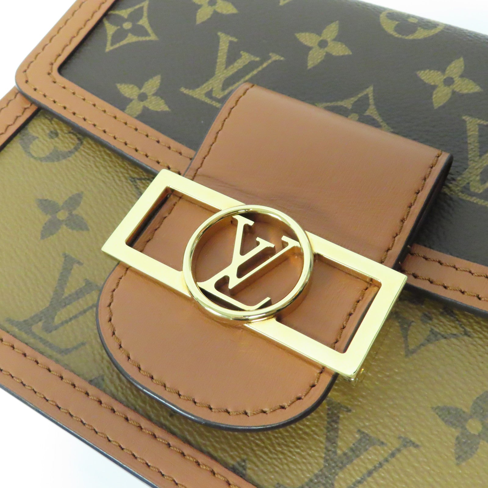LOUIS VUITTON Monogram Reverse Mini Dauphine金扣肩背袋啡色