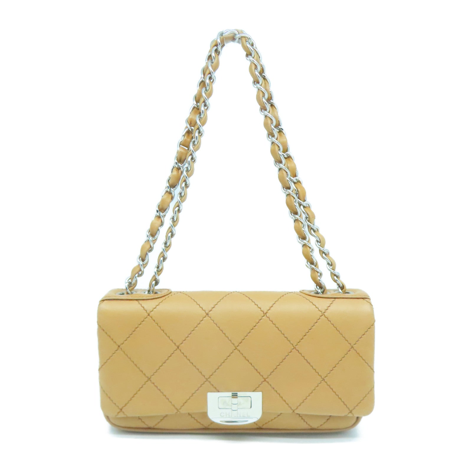 CHANEL 【激減優惠】牛皮皮革Chain Shoulder銀扣肩背袋啡色