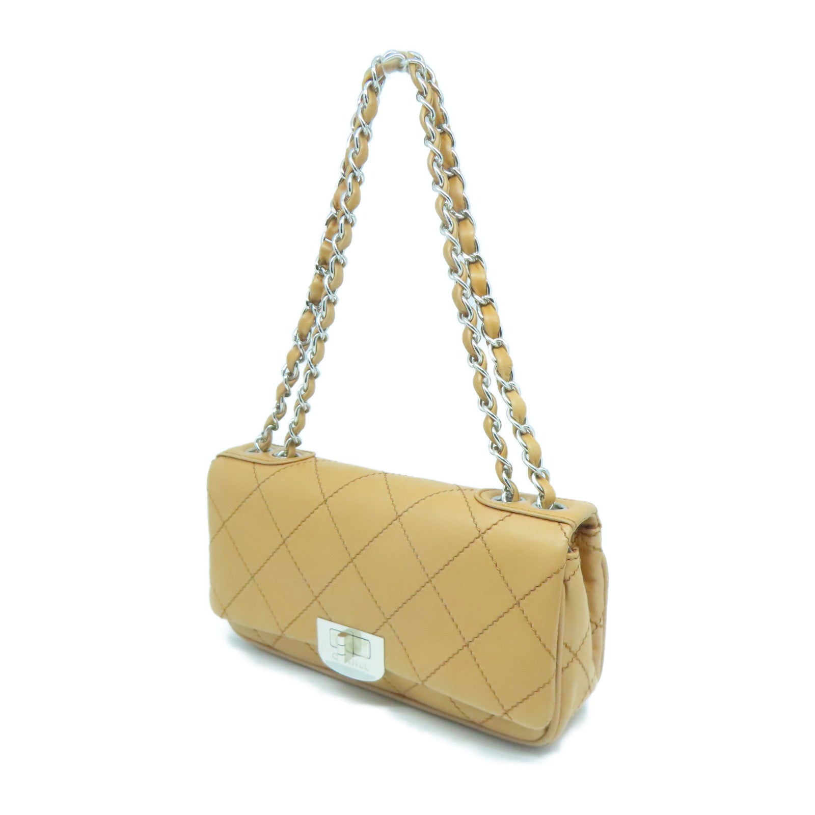 CHANEL 【激減優惠】牛皮皮革Chain Shoulder銀扣肩背袋啡色