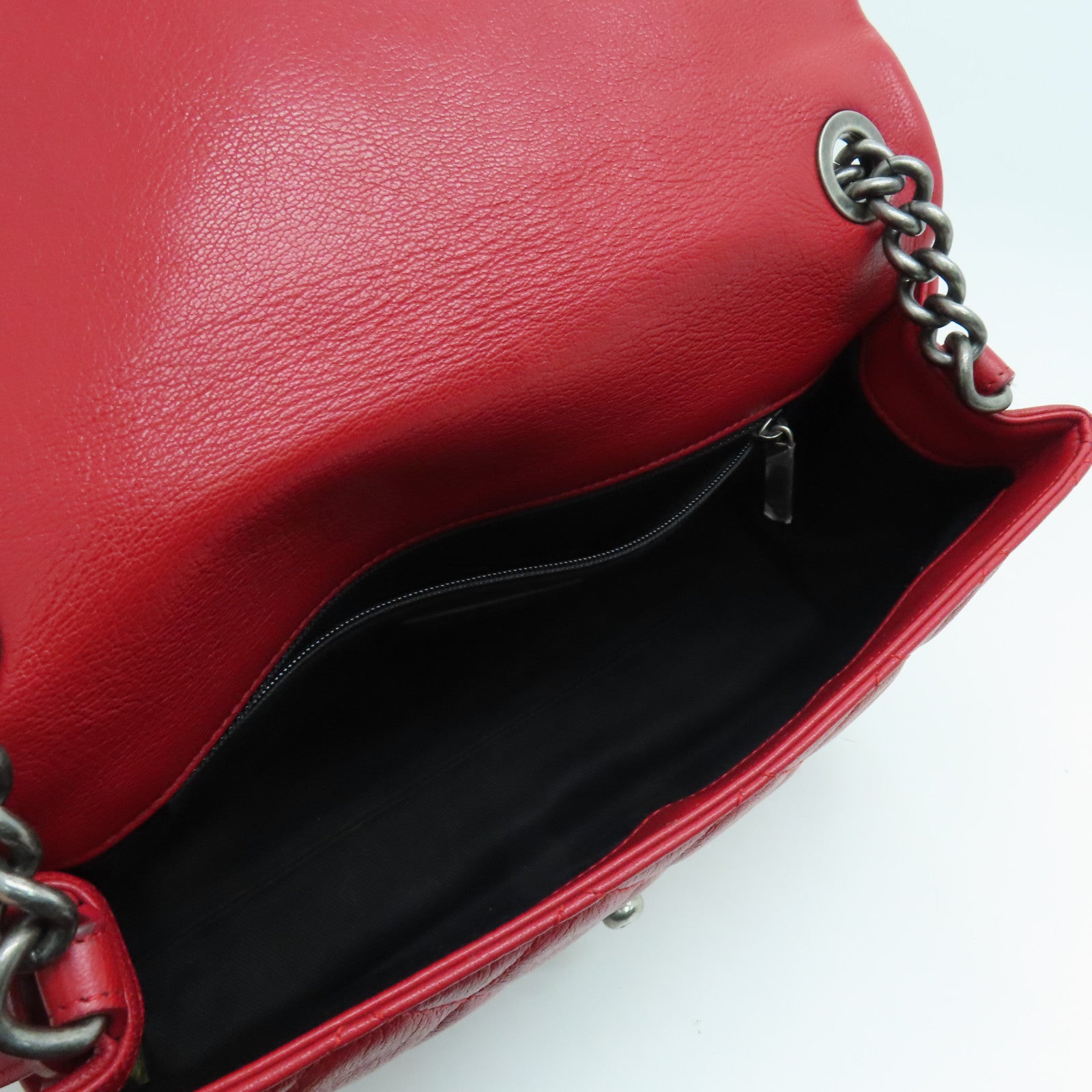 CHANEL 菱格牛皮皮革Chain Shoulder銀扣肩背袋紅色