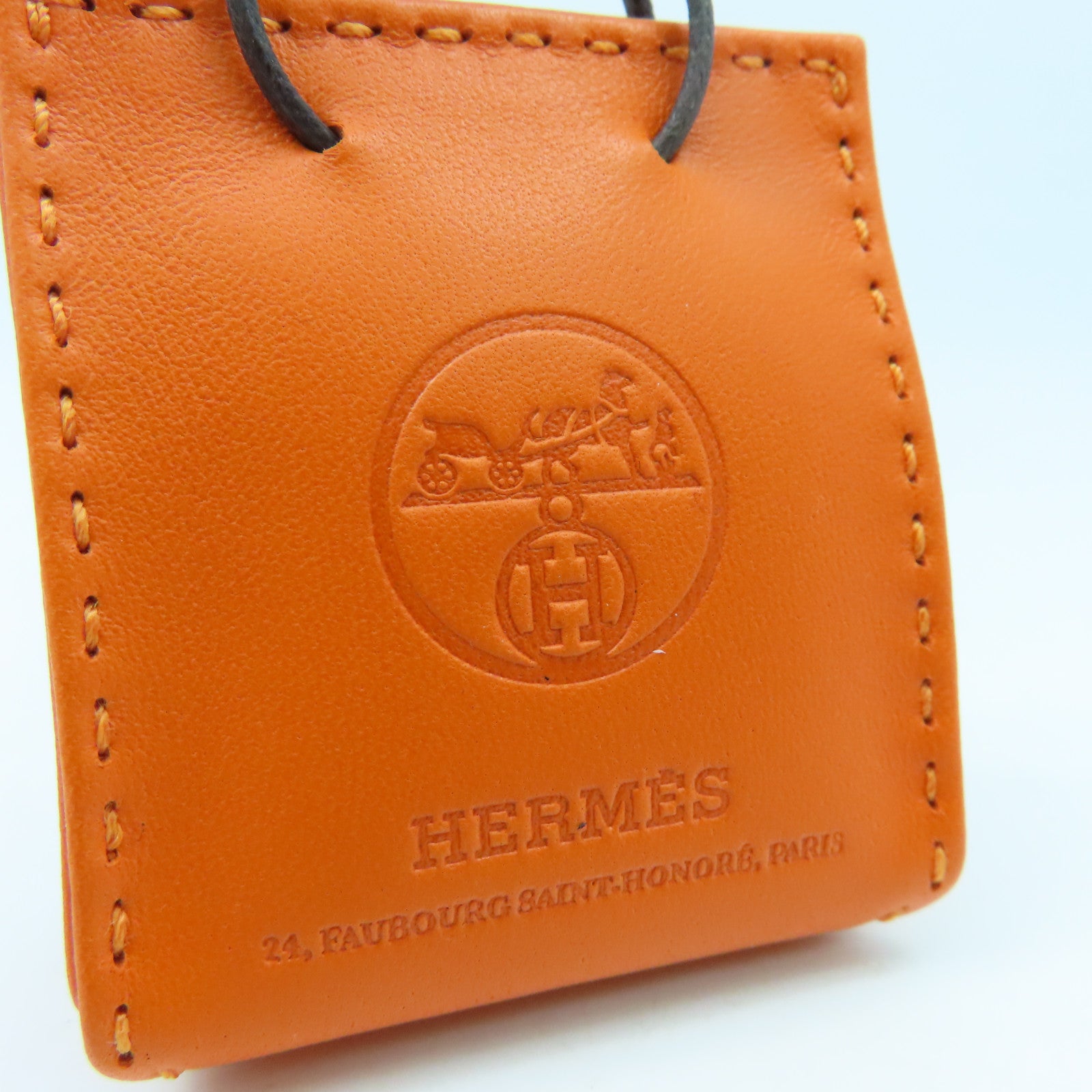 HERMES 牛皮皮革Charm掛飾橙色/啡色