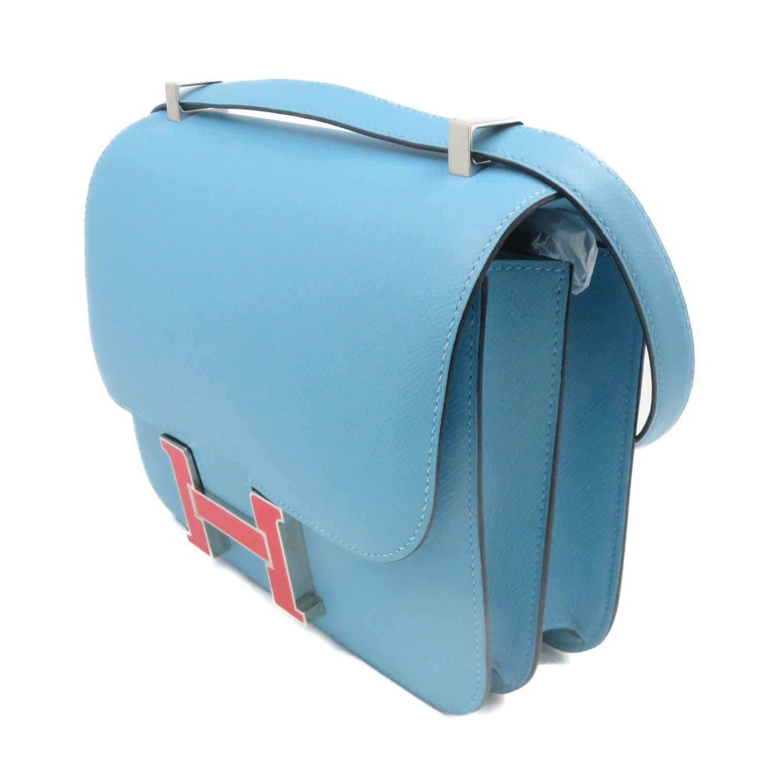HERMES Epsom皮革Constance 24 Shoulder Bag银扣肩背袋Bleu De Nord蓝色