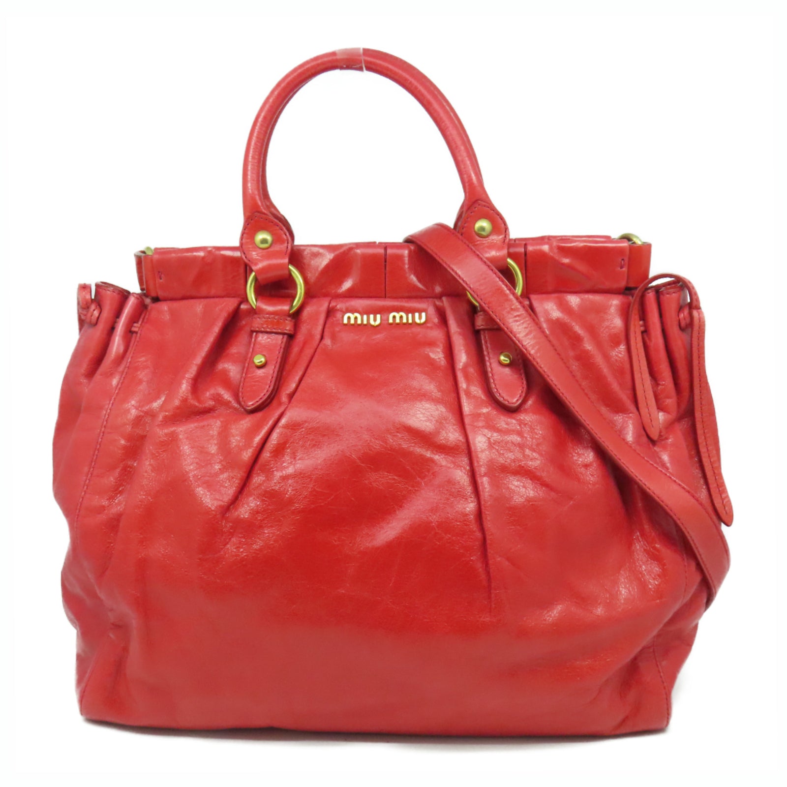Miu Miu 牛皮皮革2 Way Shoulder Bag金扣手挽肩背兩用袋紅色