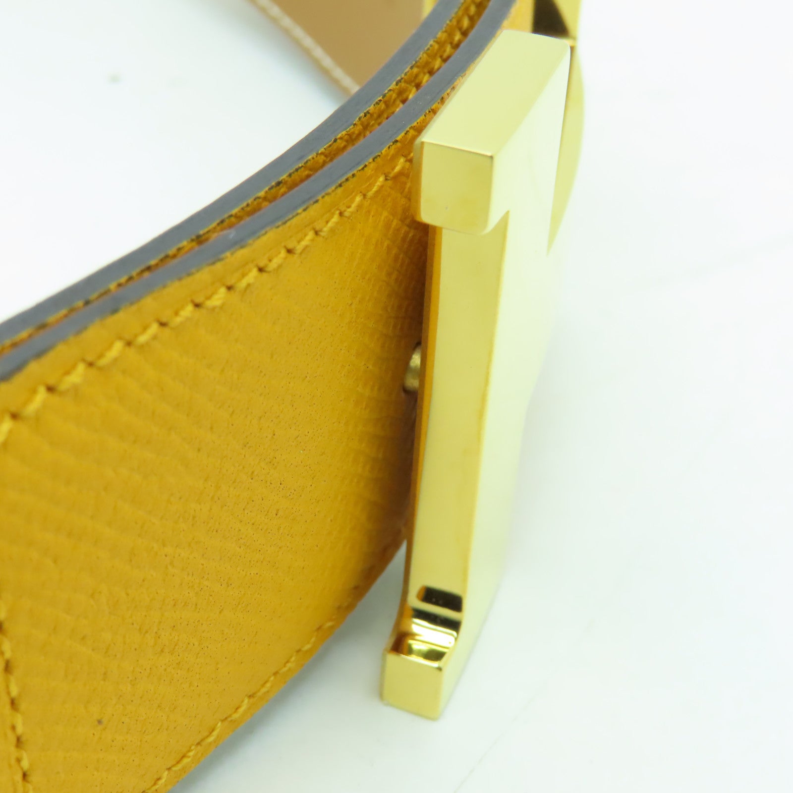 HERMES Epsom皮革Big H Belt 90x4.2cm金扣皮帶黃色