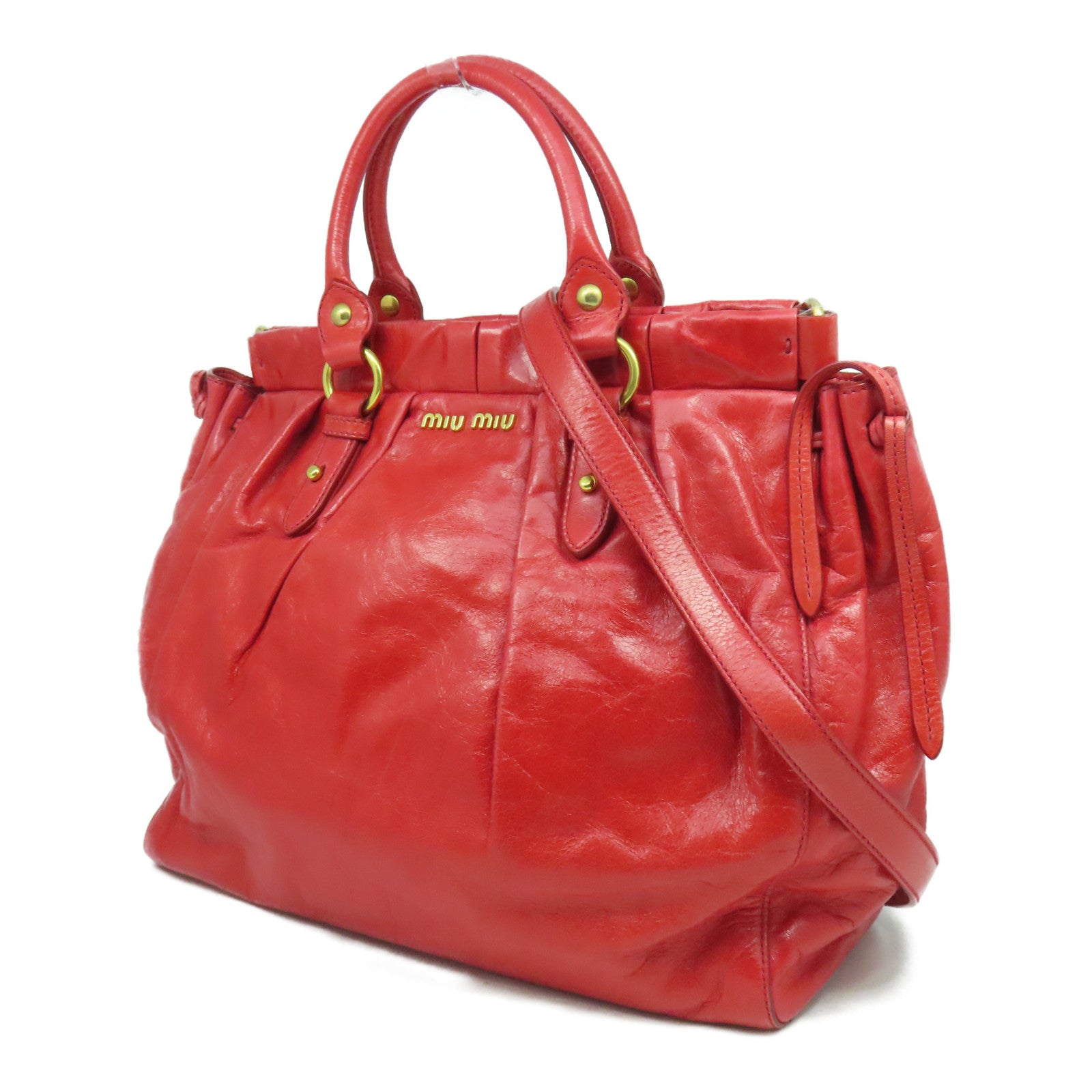 Miu Miu 牛皮皮革2 Way Shoulder Bag金扣手挽肩背兩用袋紅色
