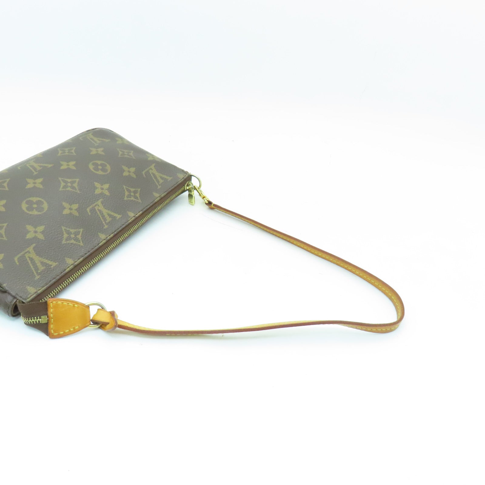 LOUIS VUITTON Monogram Pochette Accessories金扣手挽袋啡色