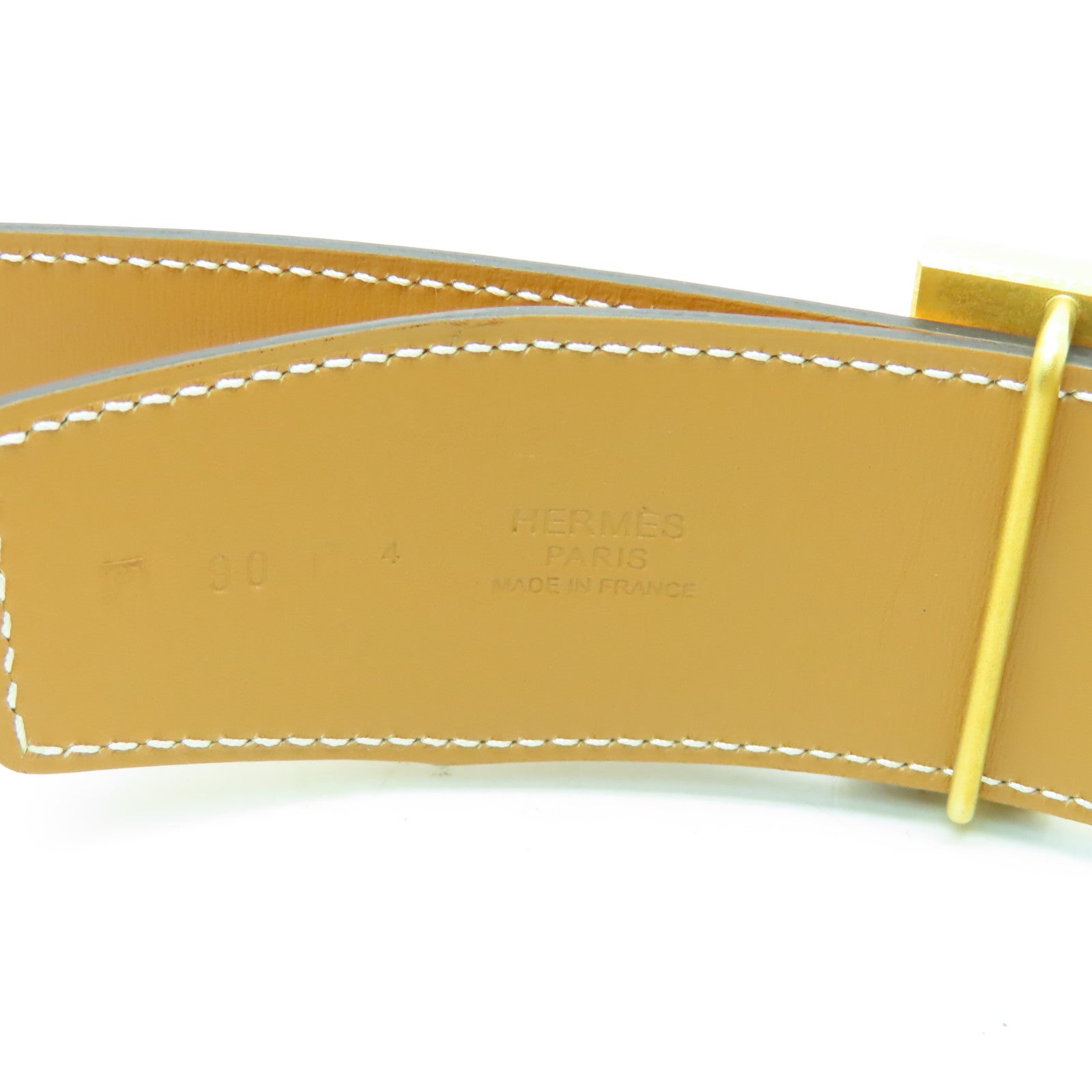 HERMES Epsom皮革Big H Belt 90x4.2cm金扣皮帶黃色