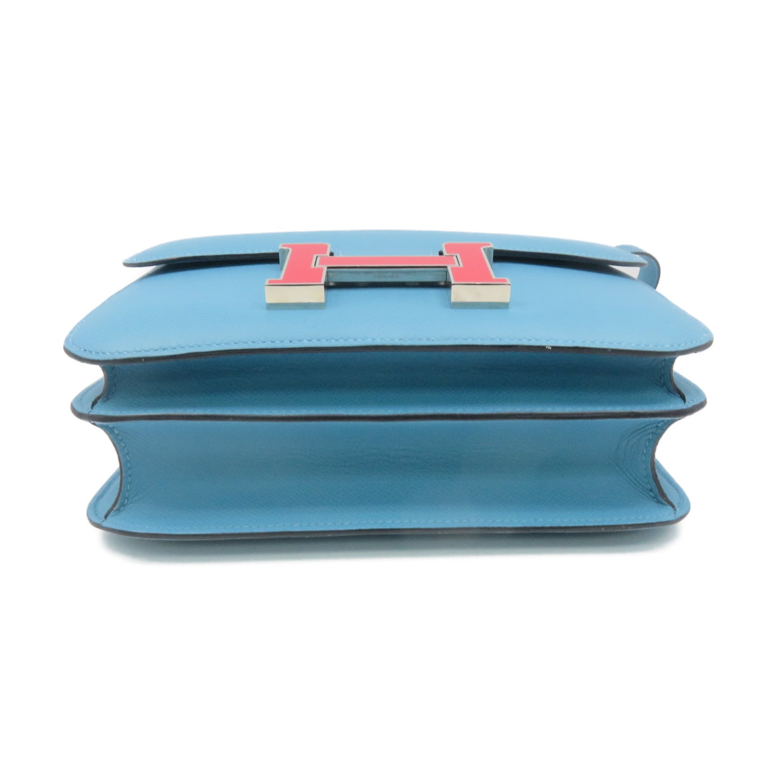 HERMES Epsom皮革Constance 24 Shoulder Bag银扣肩背袋Bleu De Nord蓝色