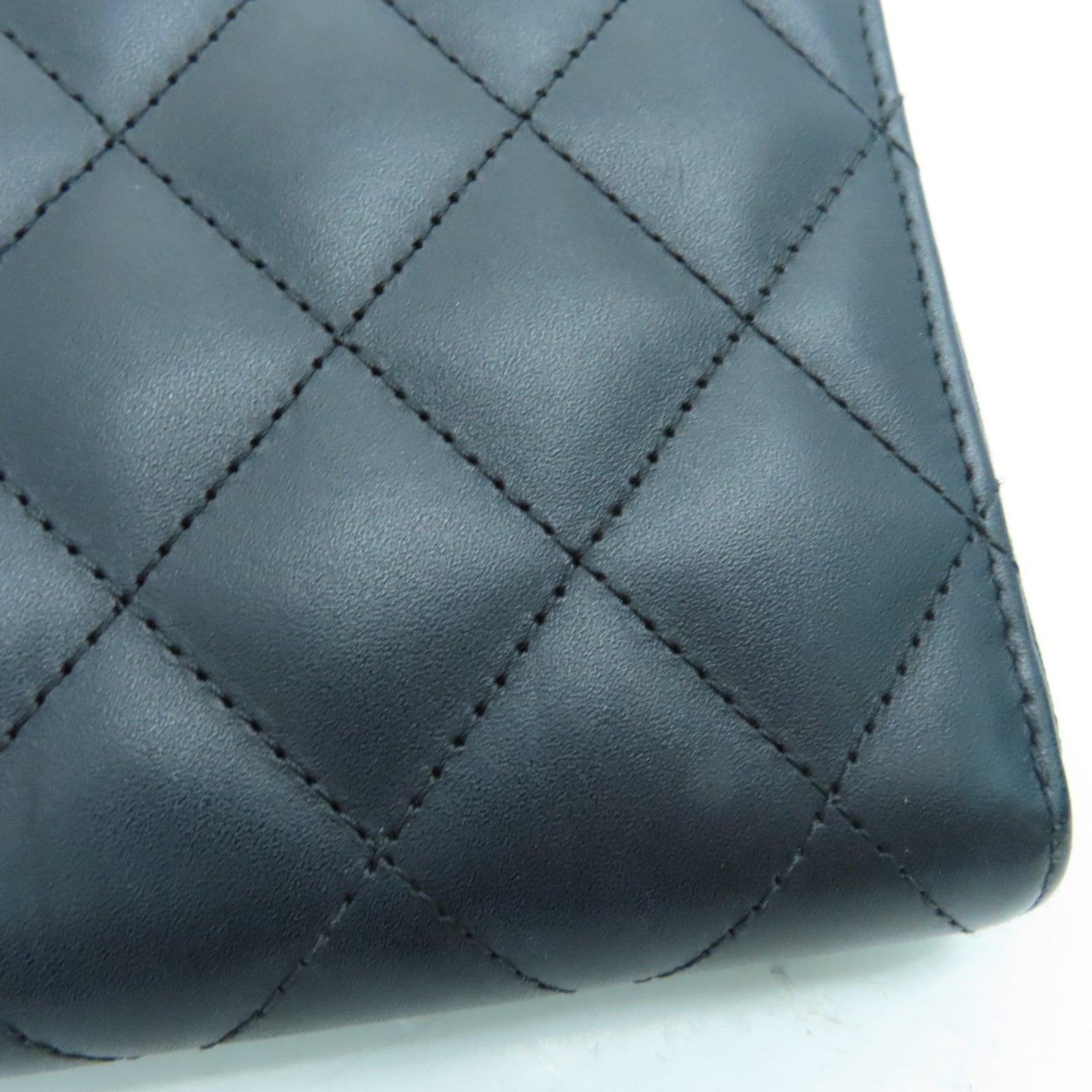 CHANEL 菱格牛皮皮革Cambon Line银扣长钱包黑色