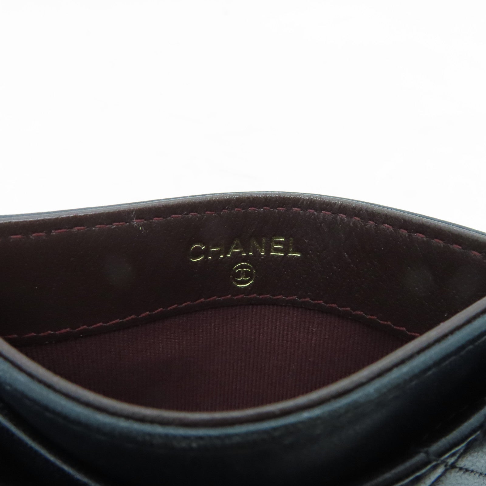 CHANEL Rhombus Sheepskin Leather Card Case Gold Buckle Card Holder Black