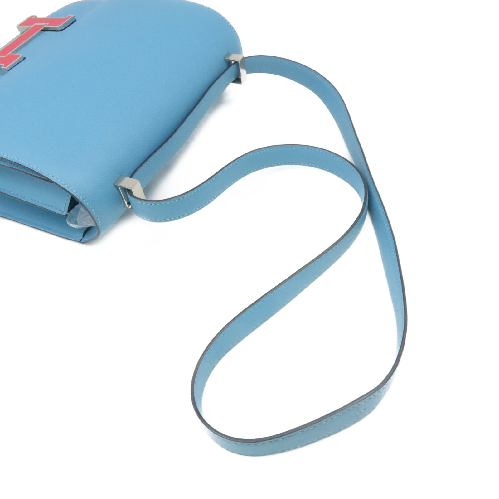 HERMES Epsom皮革Constance 24 Shoulder Bag银扣肩背袋Bleu De Nord蓝色
