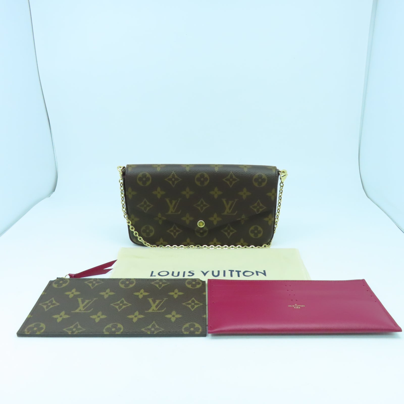LOUIS VUITTON Monogram Felicie Pochette金扣鏈帶肩背袋啡色