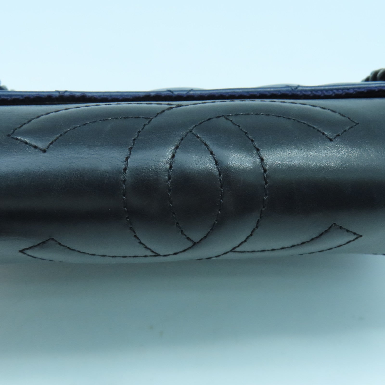 CHANEL 菱格牛皮皮革Chain Shoulder銀扣鏈帶肩背袋藍色