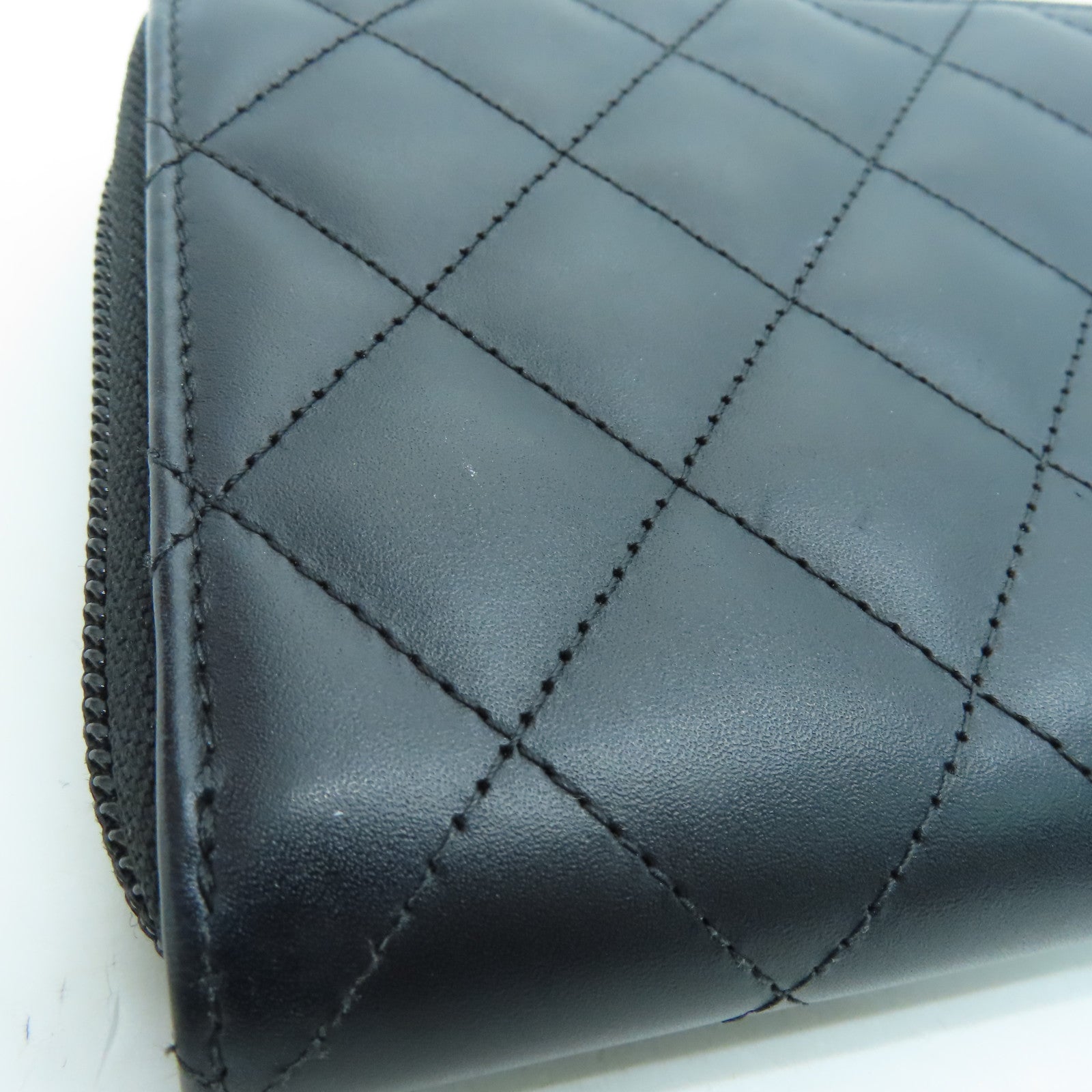 CHANEL 菱格牛皮皮革Cambon Line银扣长钱包黑色