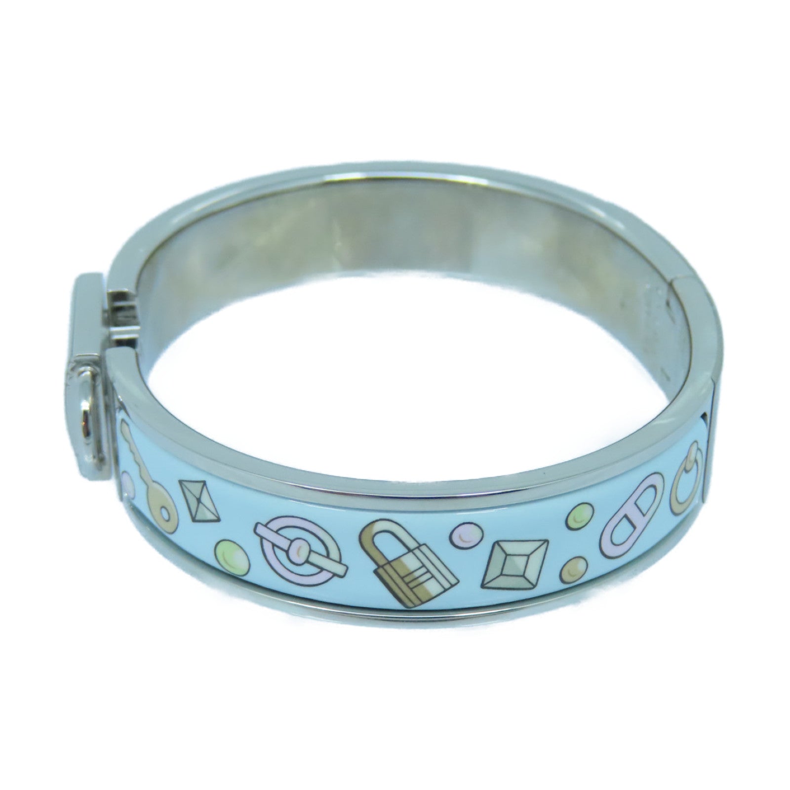 HERMES 琺瑯/金屬Bangle手鐲淺藍色/銀色/彩色