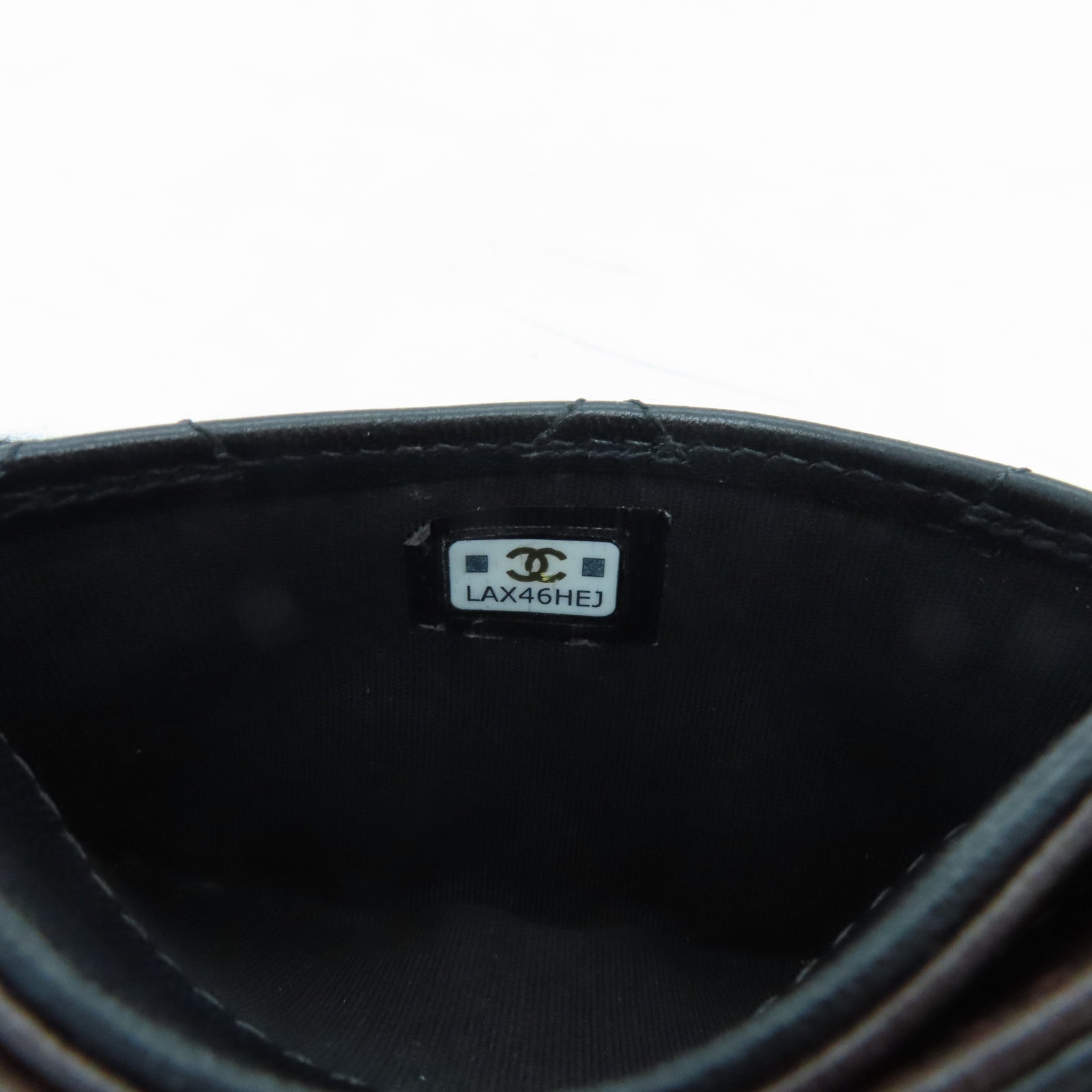 CHANEL Rhombus Sheepskin Leather Card Case Gold Buckle Card Holder Black