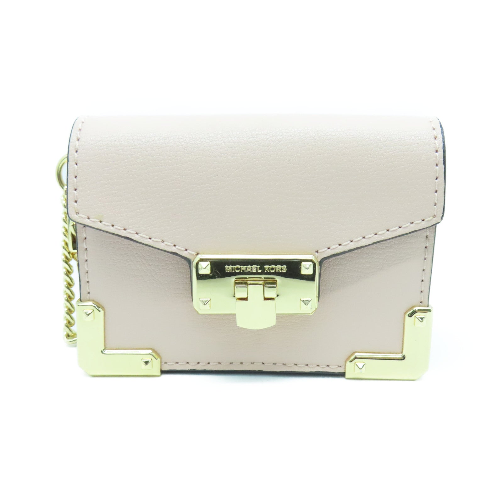 Michael Kors Leather Card Case Gold Buckle Pink