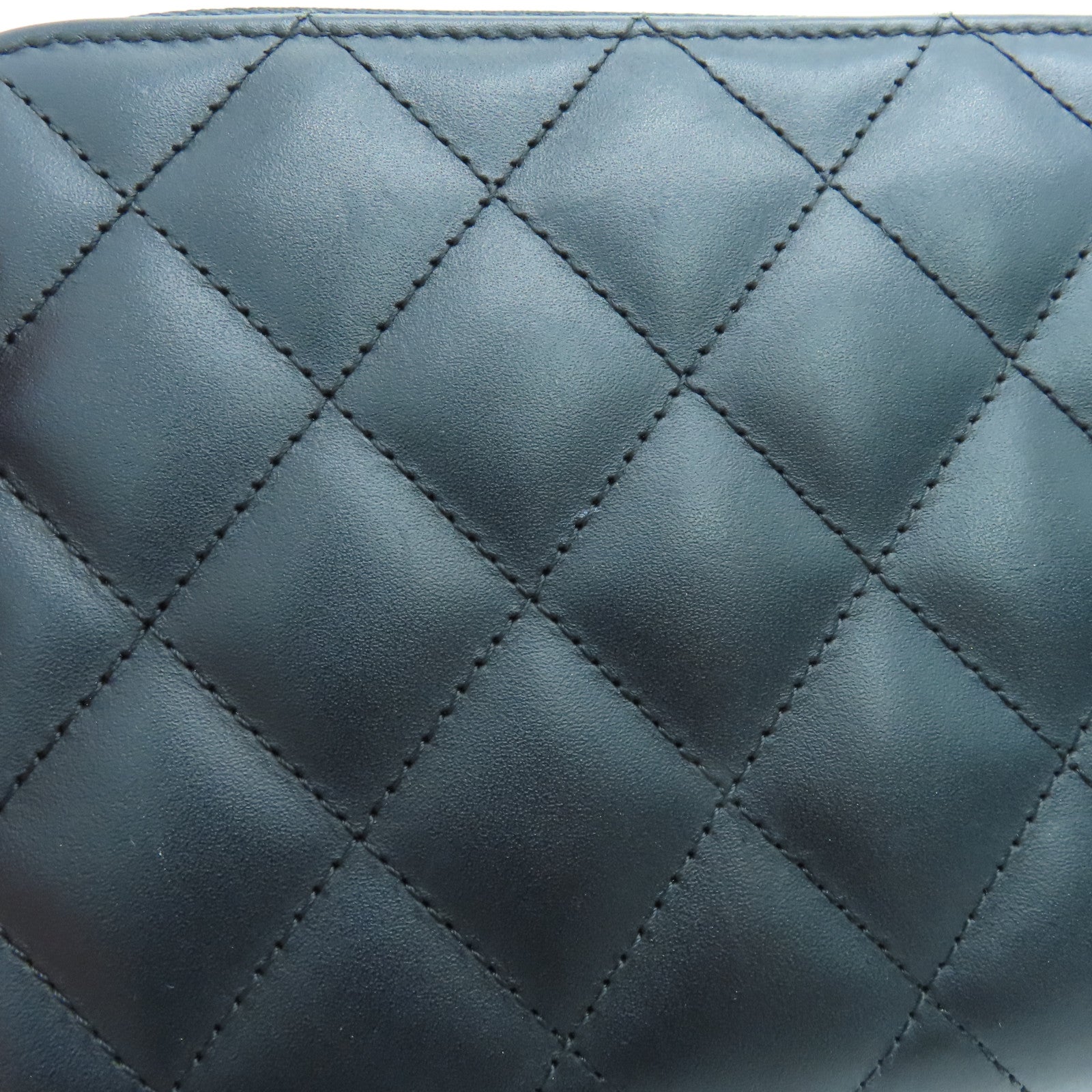 CHANEL 菱格牛皮皮革Cambon Line银扣长钱包黑色