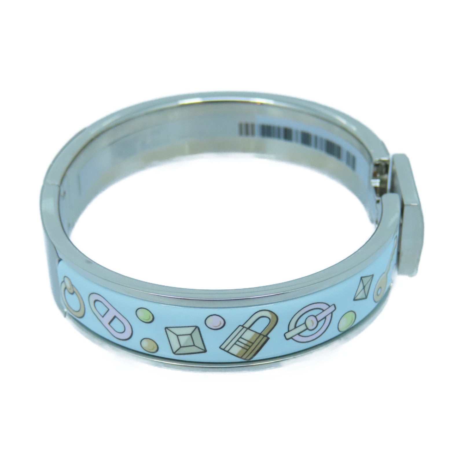 HERMES 琺瑯/金屬Bangle手鐲淺藍色/銀色/彩色
