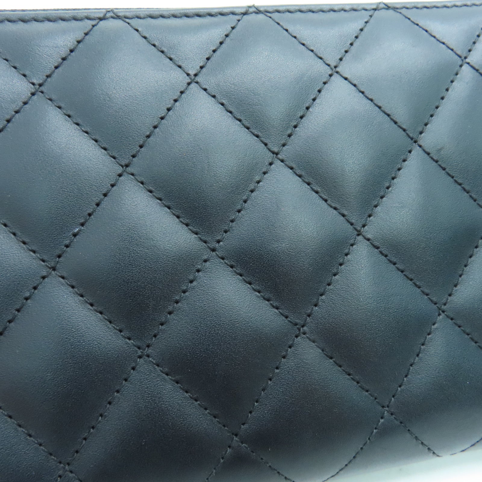 CHANEL 菱格牛皮皮革Cambon Line银扣长钱包黑色