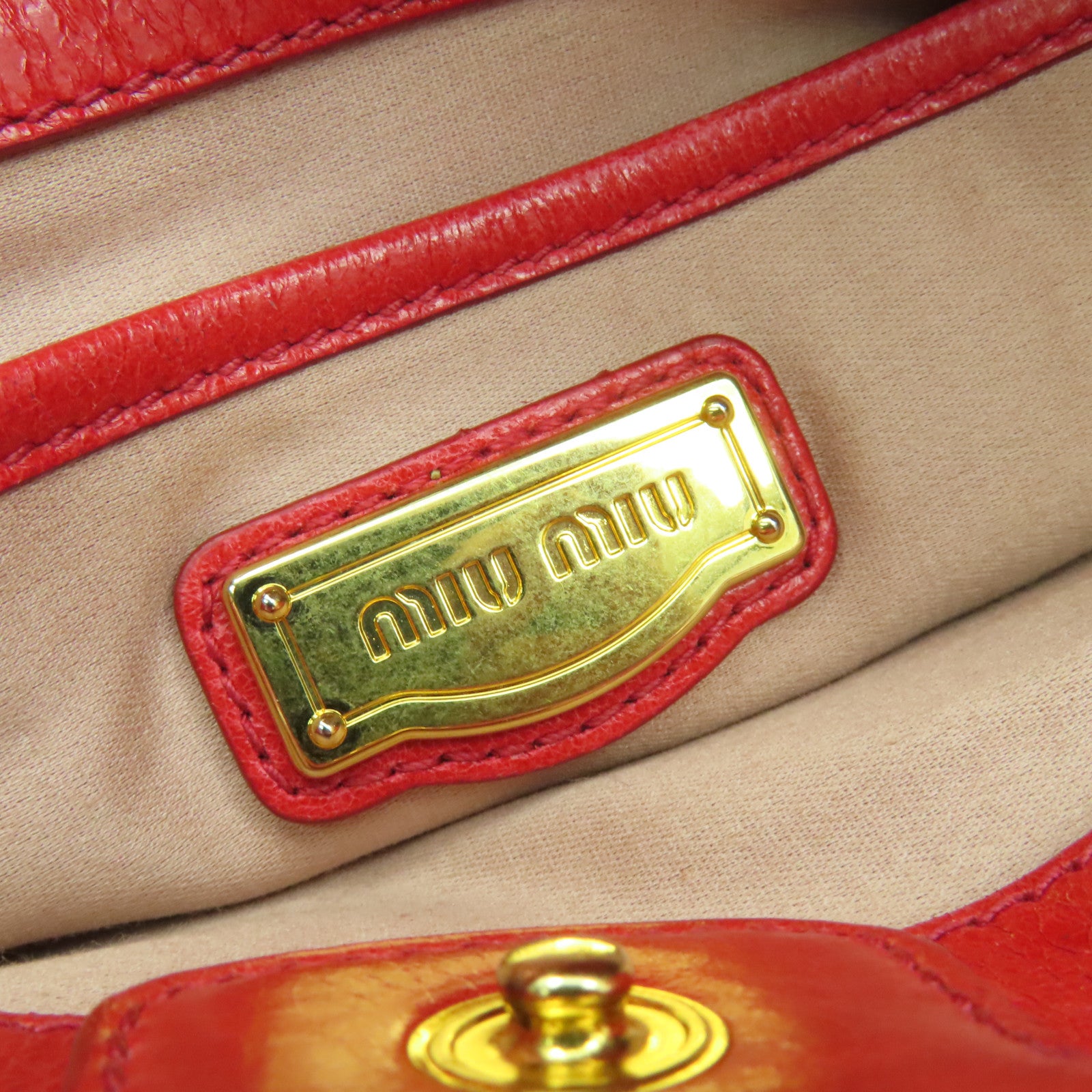 Miu Miu 牛皮皮革2 Way Shoulder Bag金扣手挽肩背兩用袋紅色