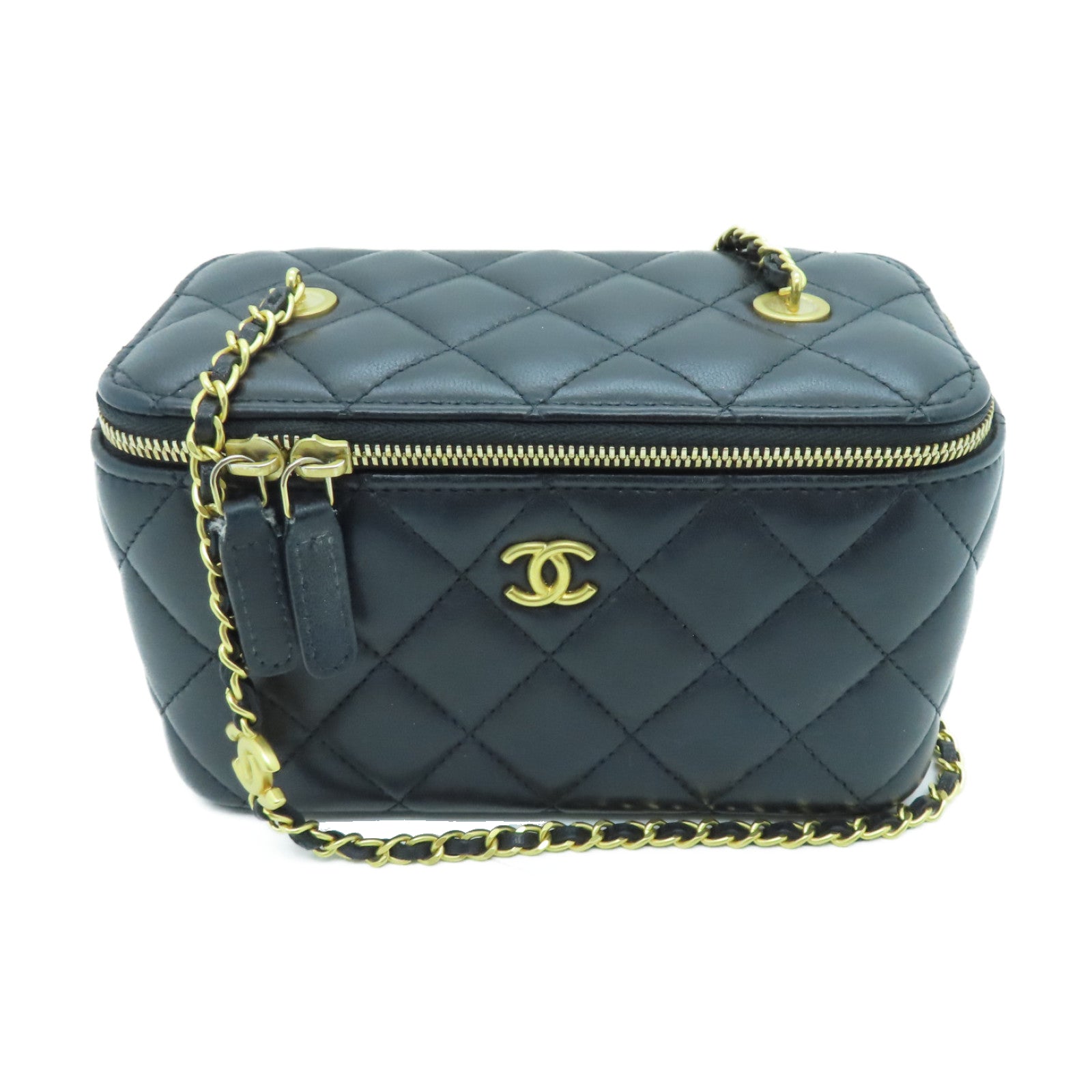 CHANEL rhombic sheepskin leather Chain Shoulder Bag gold buckle chain shoulder bag black