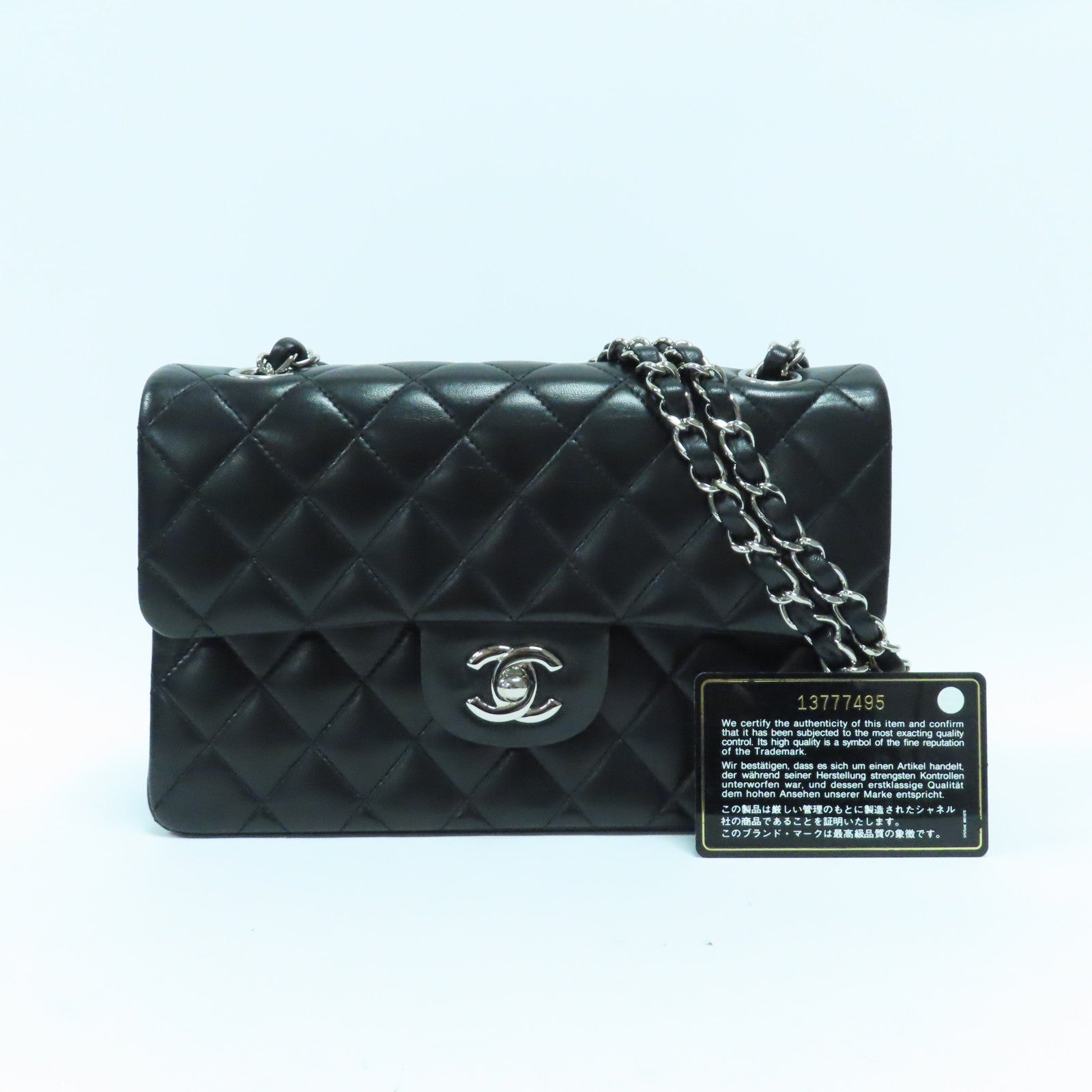 CHANEL 菱格羊皮皮革Classic 23cm銀扣鏈帶肩背袋黑色