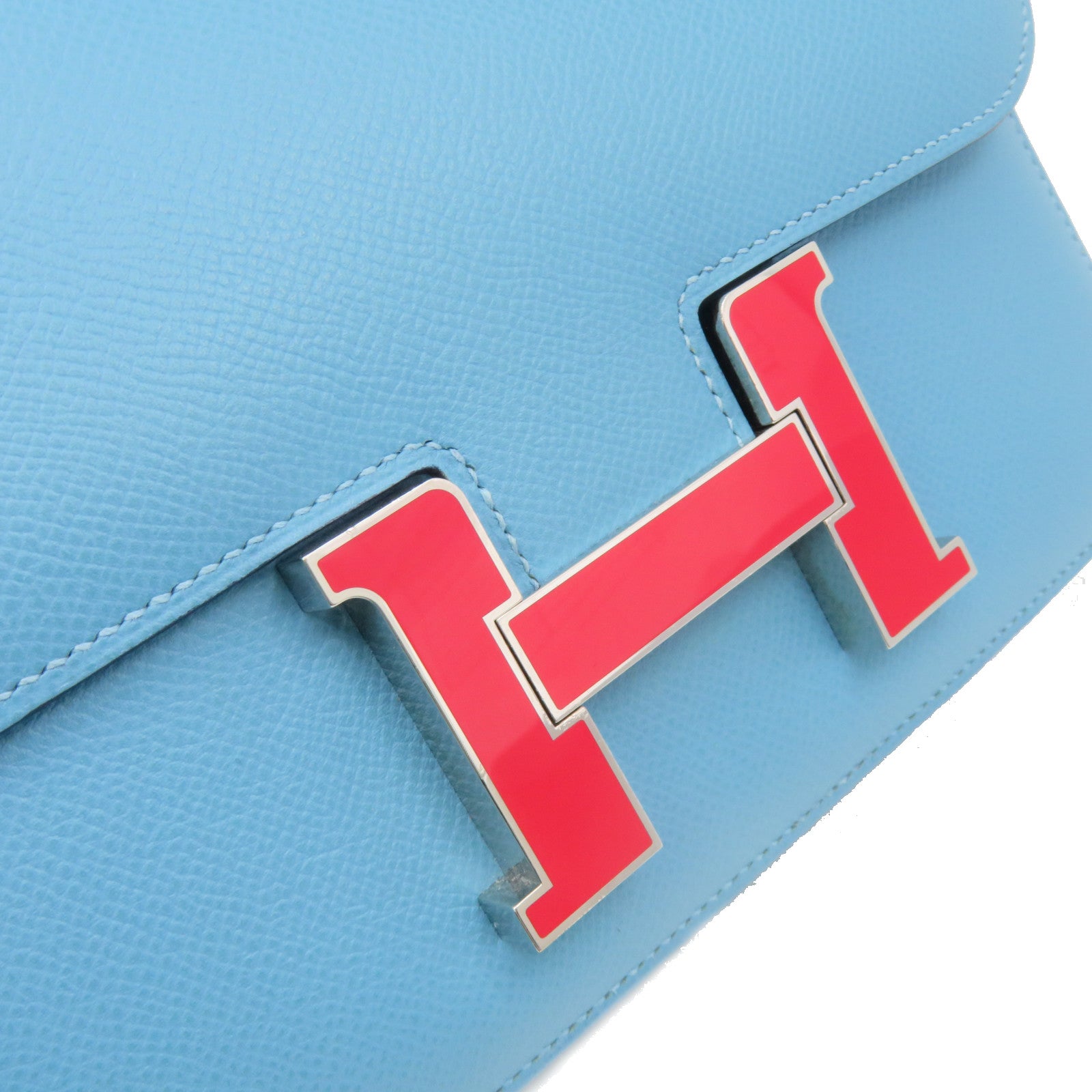 HERMES Epsom皮革Constance 24 Shoulder Bag银扣肩背袋Bleu De Nord蓝色