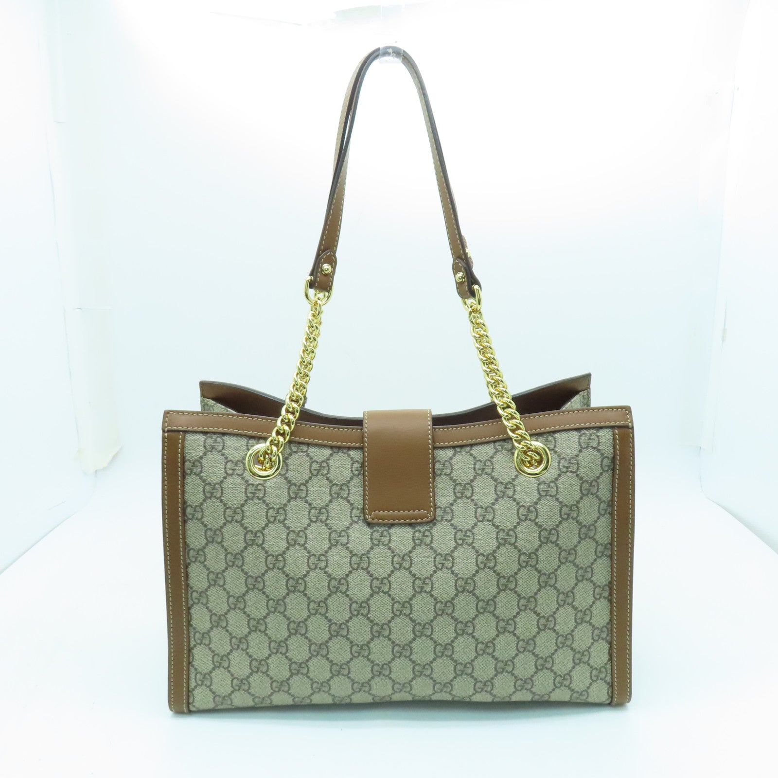 GUCCI 塗層帆布Shoulder Bag金扣鏈帶肩背袋啡色