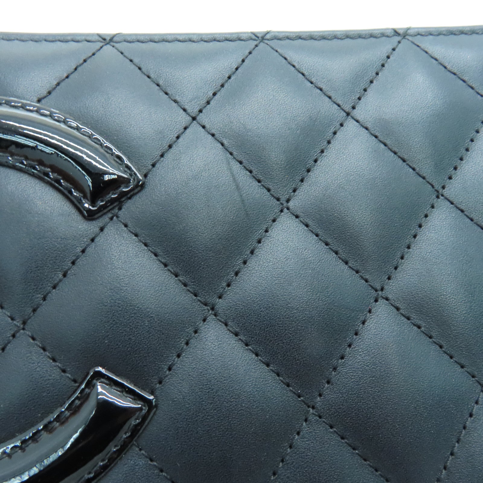 CHANEL 菱格牛皮皮革Cambon Line银扣长钱包黑色