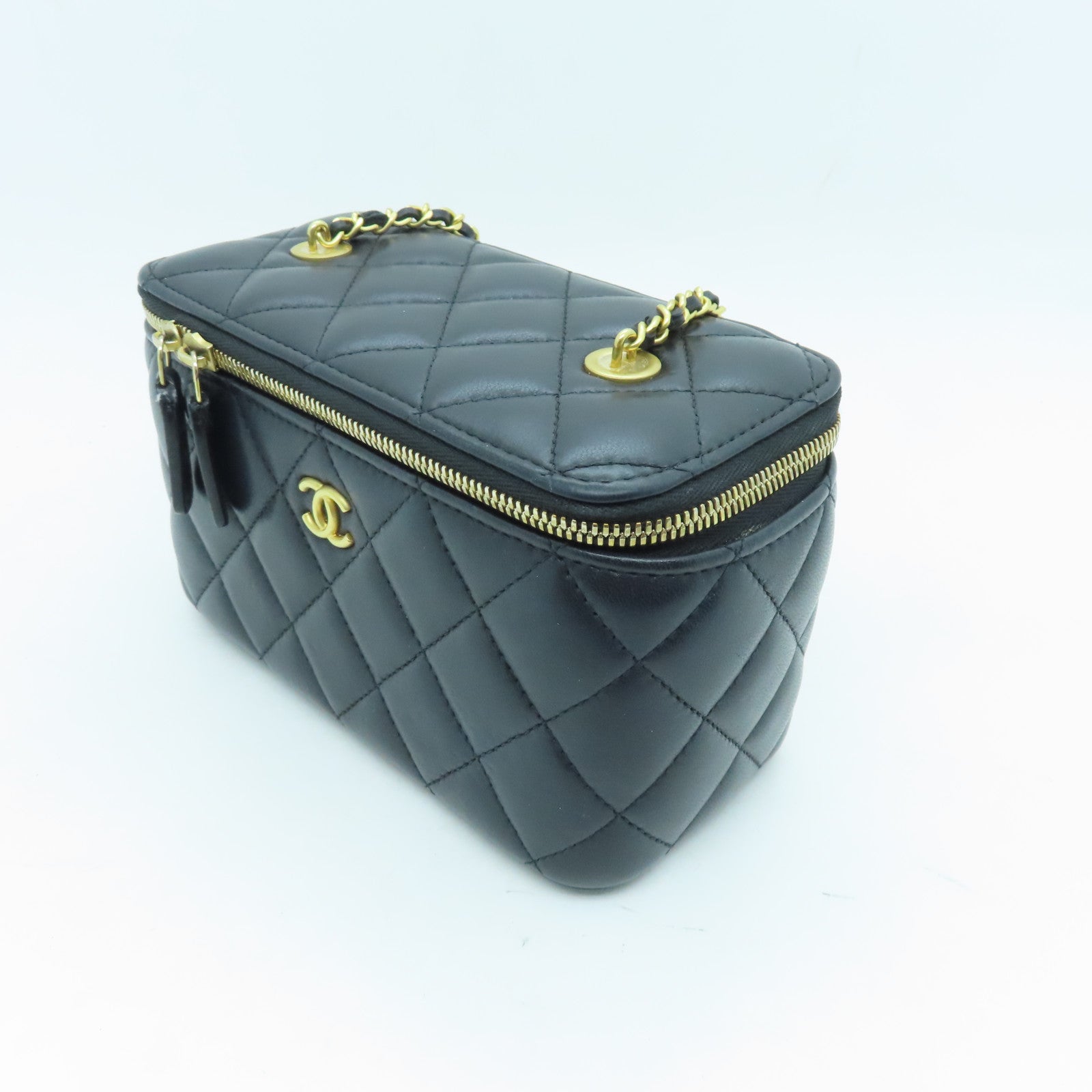 CHANEL rhombic sheepskin leather Chain Shoulder Bag gold buckle chain shoulder bag black
