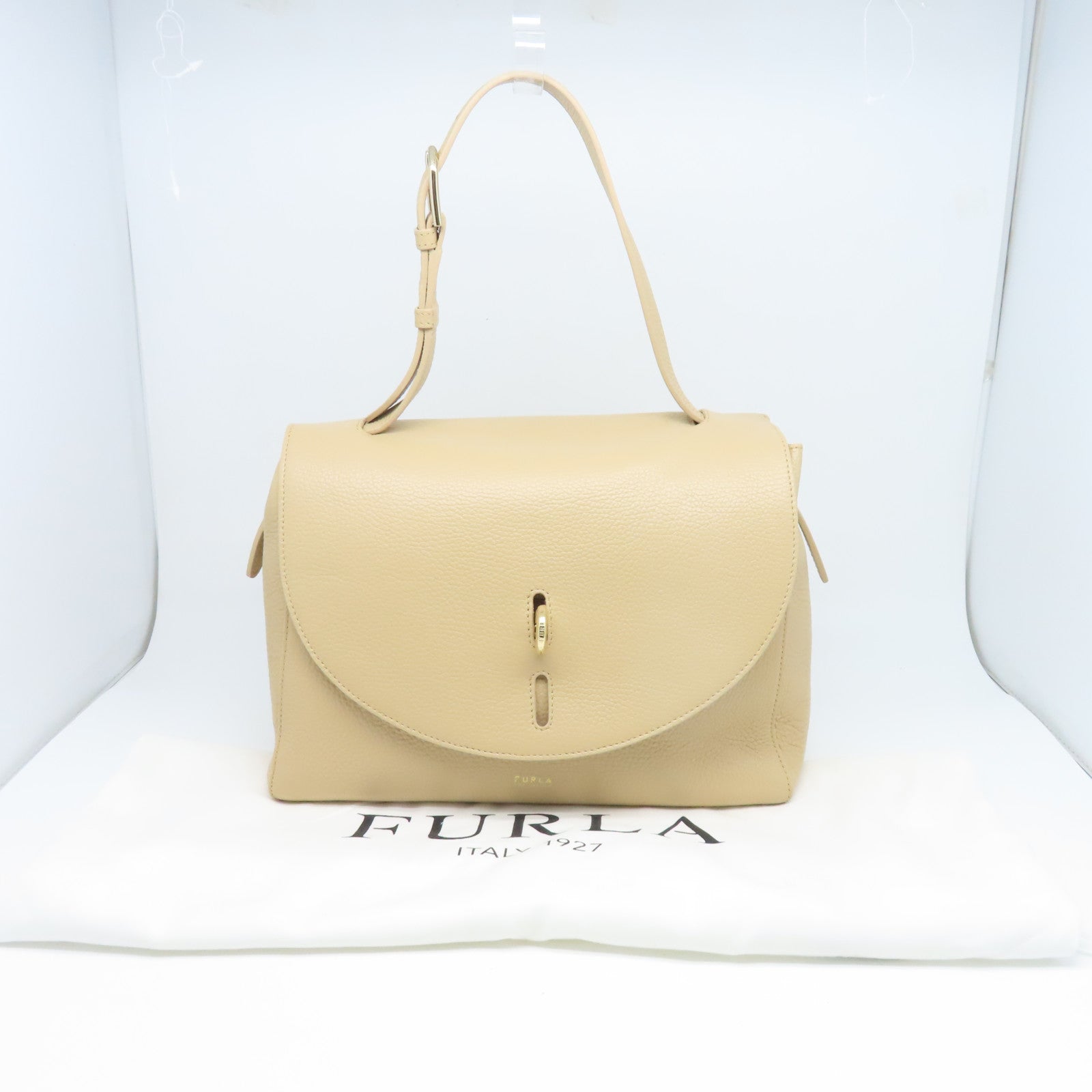 Furla 【激減優惠】牛皮皮革Shoulder Bag金扣肩背袋淺褐色