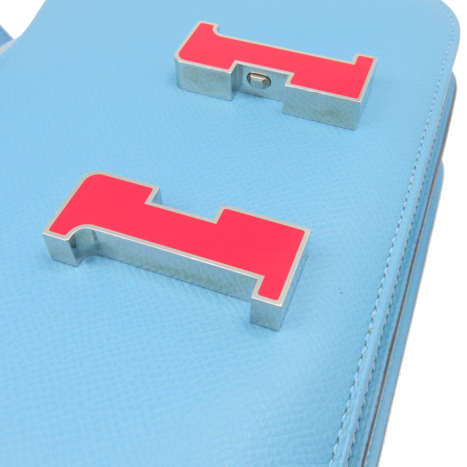 HERMES Epsom皮革Constance 24 Shoulder Bag银扣肩背袋Bleu De Nord蓝色