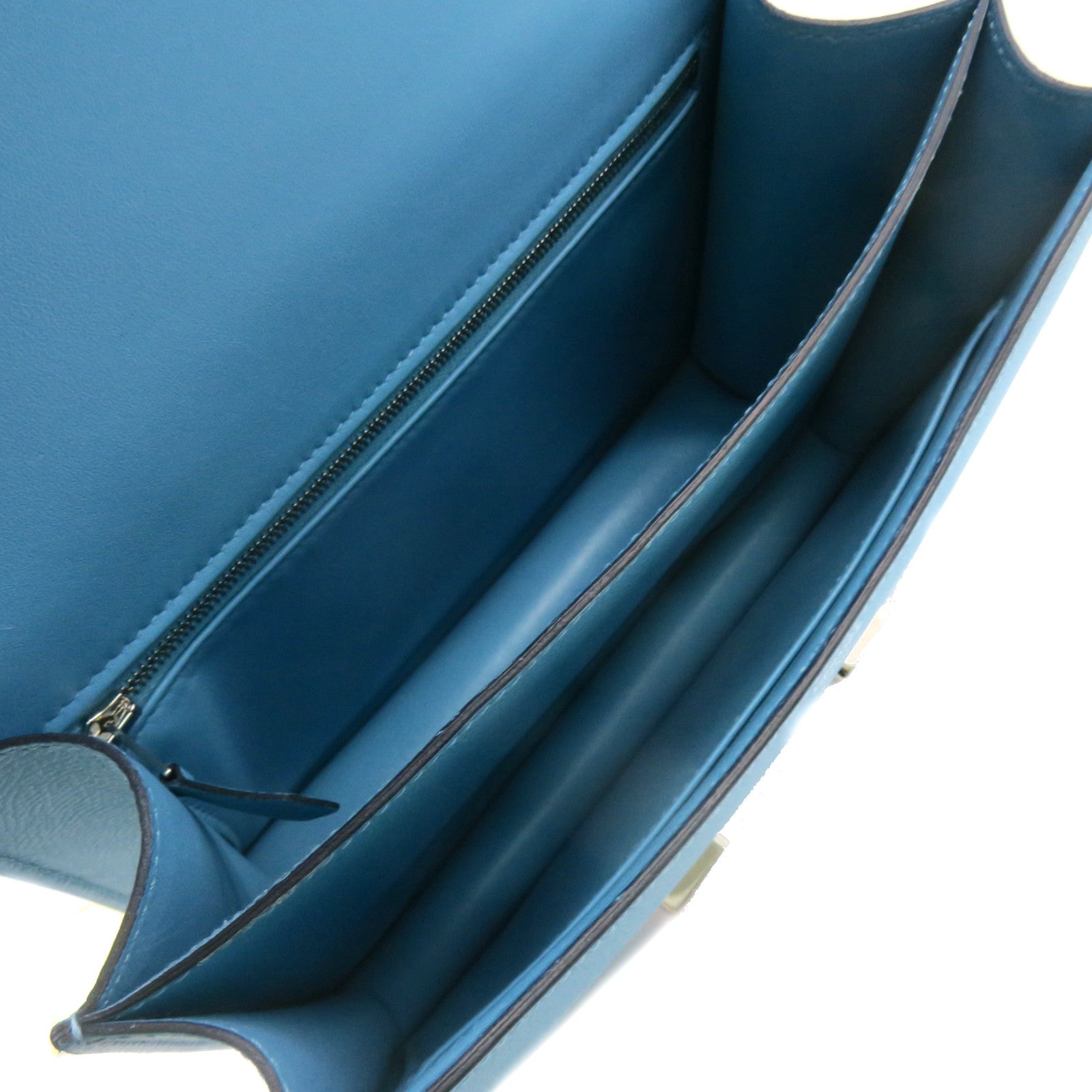 HERMES Epsom皮革Constance 24 Shoulder Bag银扣肩背袋Bleu De Nord蓝色