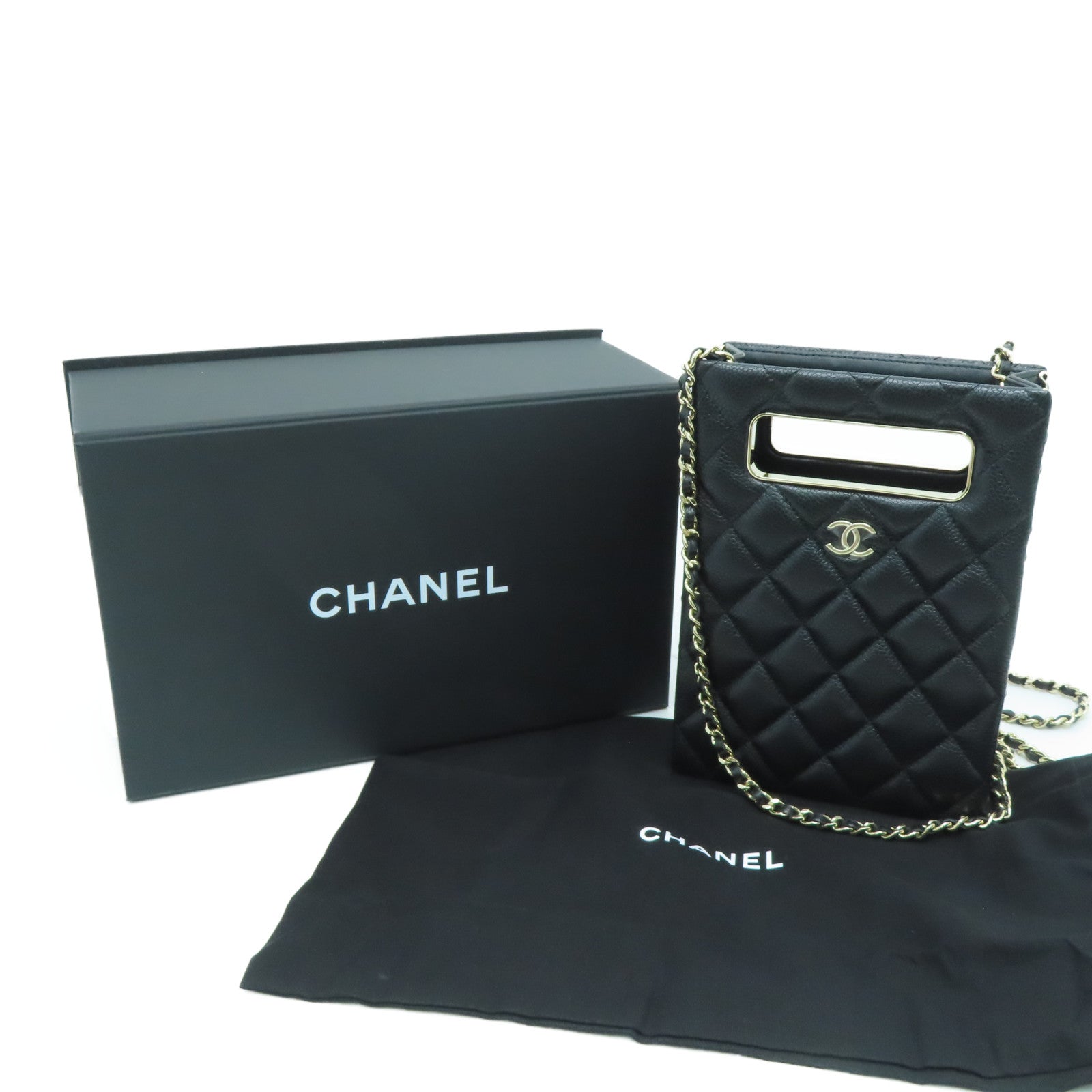 CHANEL 【激减优惠】菱格Caviar皮革Chain Shoulder Bag金扣肩背袋黑色