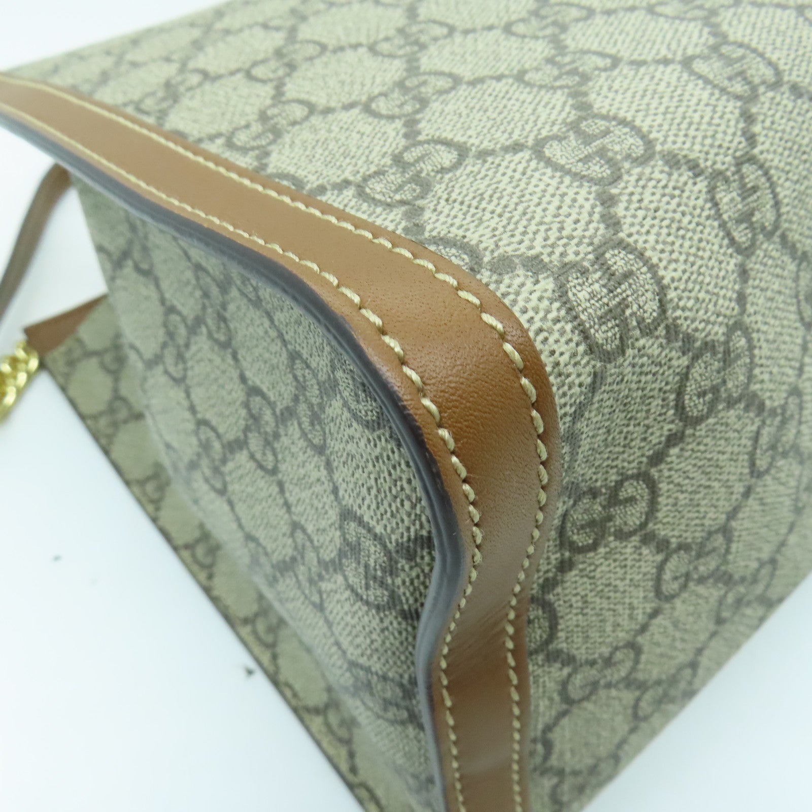 GUCCI 塗層帆布Shoulder Bag金扣鏈帶肩背袋啡色
