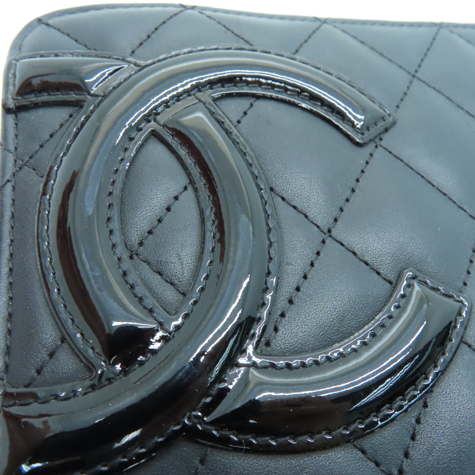 CHANEL 菱格牛皮皮革Cambon Line银扣长钱包黑色