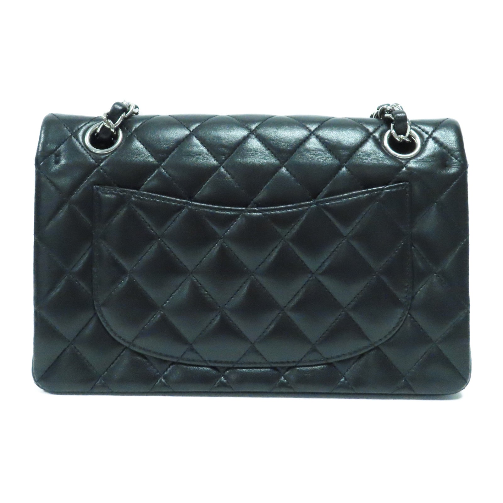 CHANEL 菱格羊皮皮革Classic 23cm銀扣鏈帶肩背袋黑色