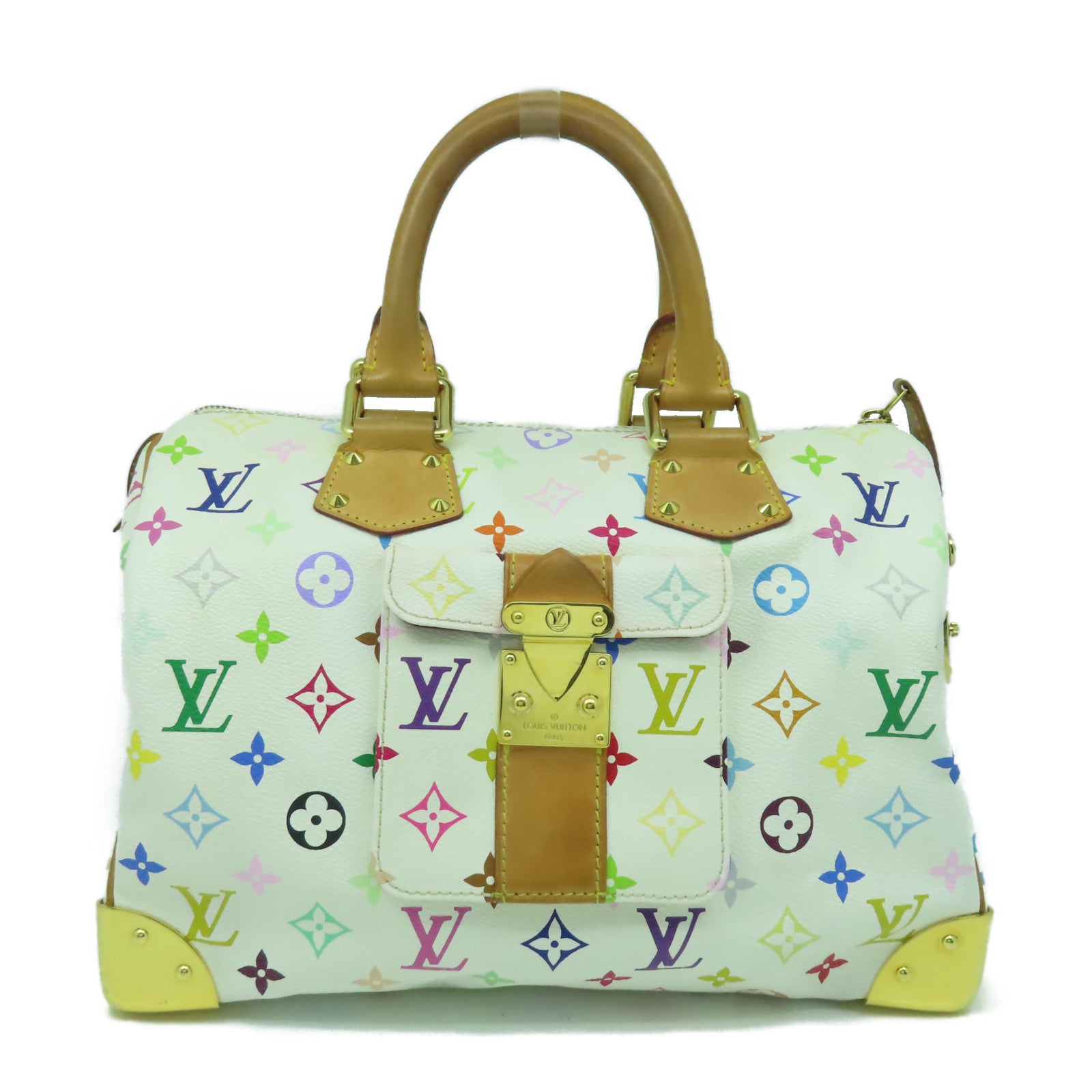 LOUIS VUITTON Monogram Multicolore Speedy 30金扣手挽袋白色/彩色