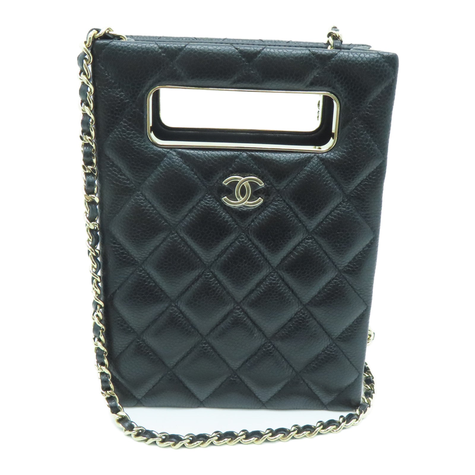 CHANEL 【激减优惠】菱格Caviar皮革Chain Shoulder Bag金扣肩背袋黑色
