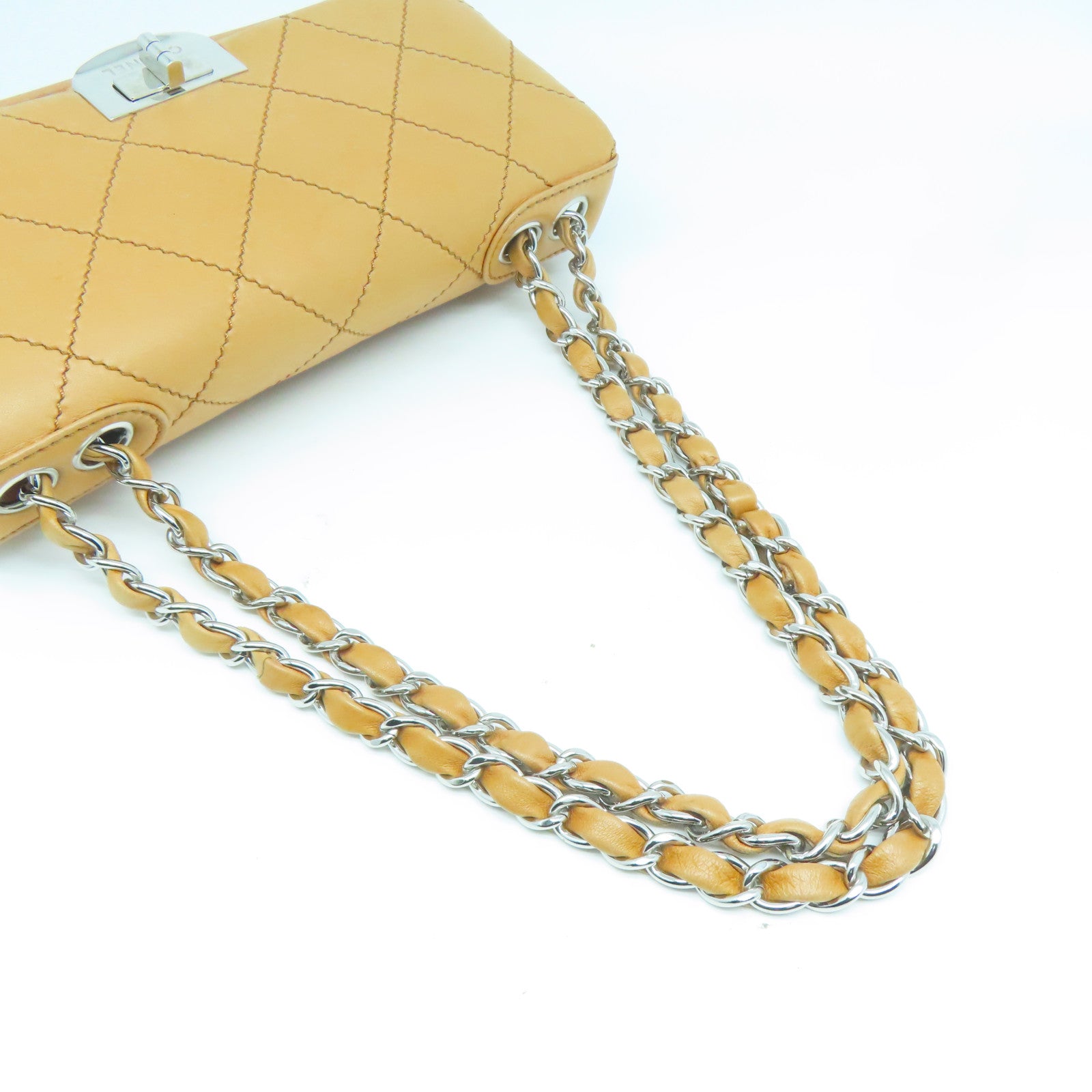 CHANEL 【激減優惠】牛皮皮革Chain Shoulder銀扣肩背袋啡色