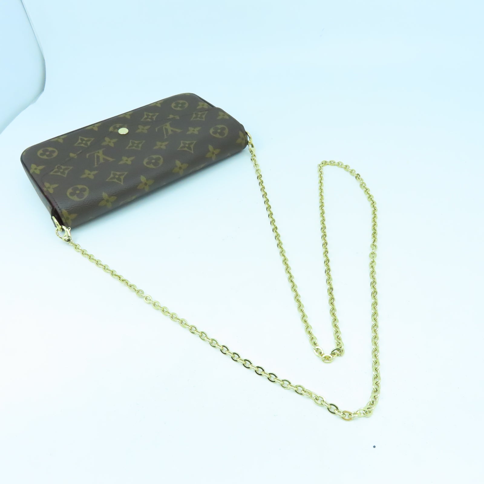 LOUIS VUITTON Monogram Felicie Pochette金扣鏈帶肩背袋啡色