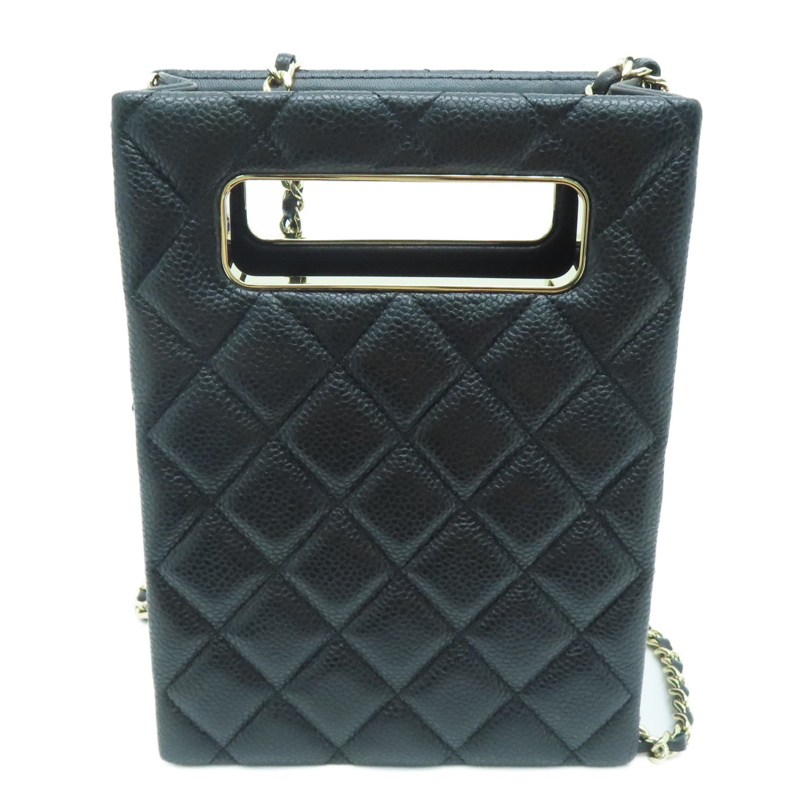 CHANEL 【激减优惠】菱格Caviar皮革Chain Shoulder Bag金扣肩背袋黑色