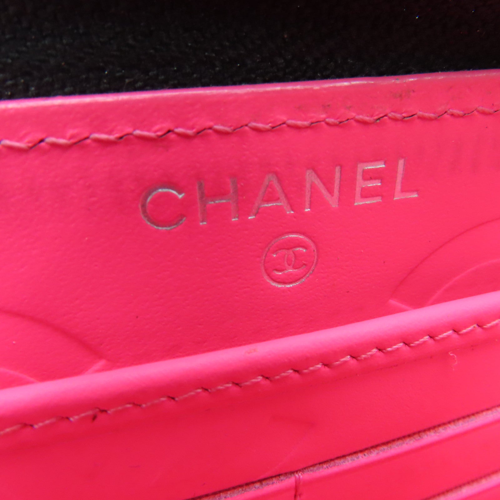 CHANEL 菱格牛皮皮革Cambon Line银扣长钱包黑色
