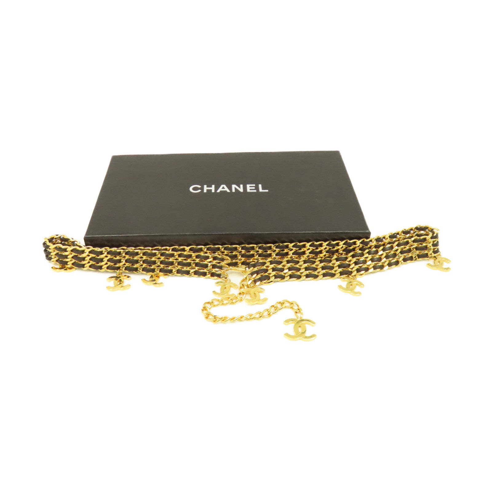CHANEL 金屬/牛皮皮革Belt銀扣皮帶黑色/金色