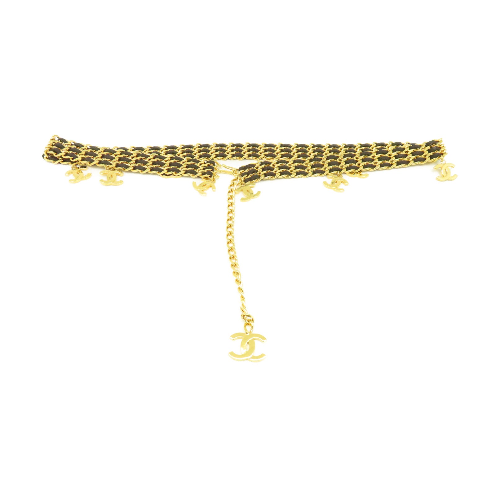 CHANEL 金屬/牛皮皮革Belt銀扣皮帶黑色/金色