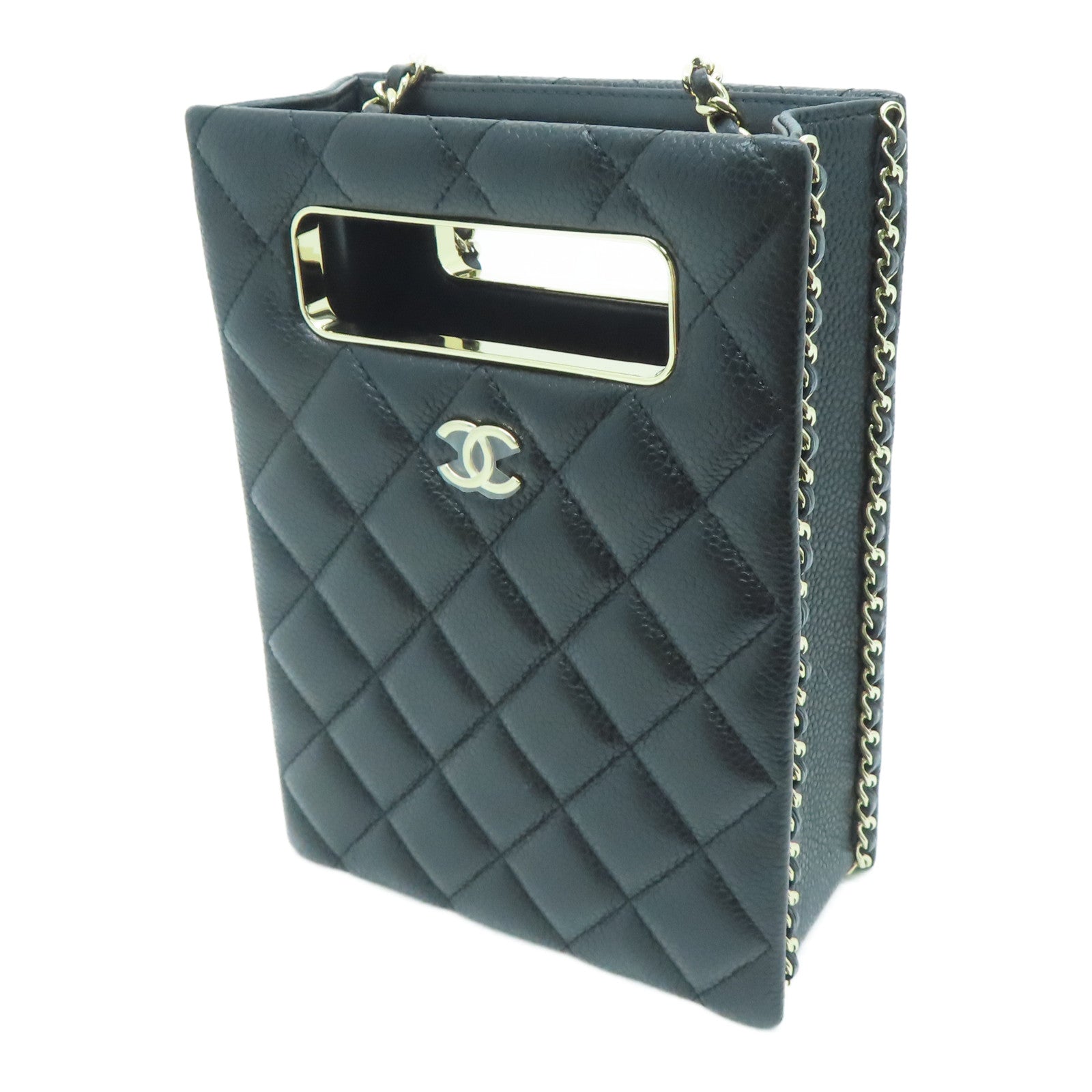CHANEL 【激减优惠】菱格Caviar皮革Chain Shoulder Bag金扣肩背袋黑色