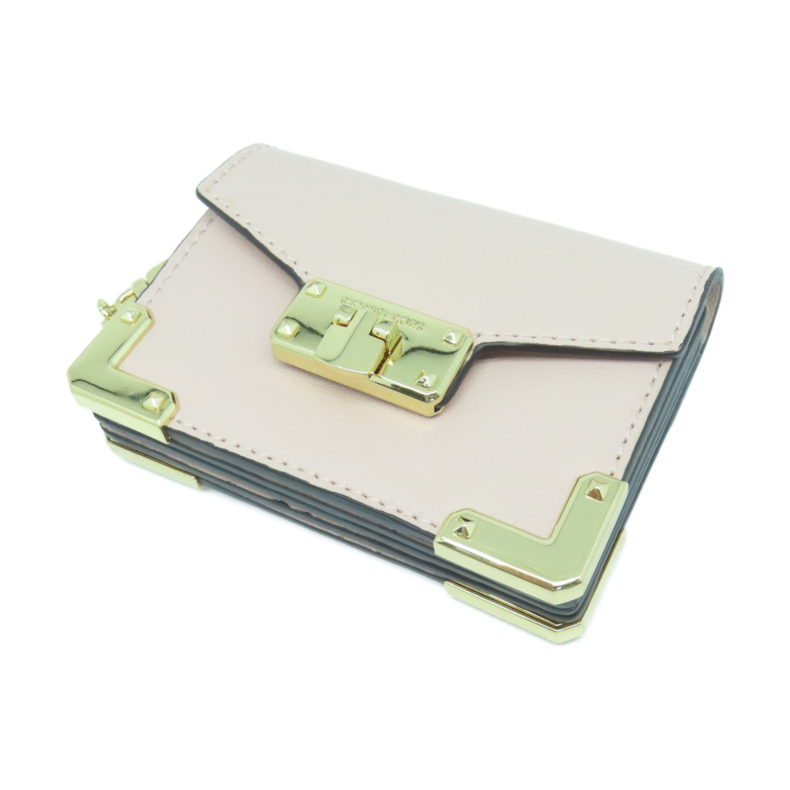 Michael Kors Leather Card Case Gold Buckle Pink
