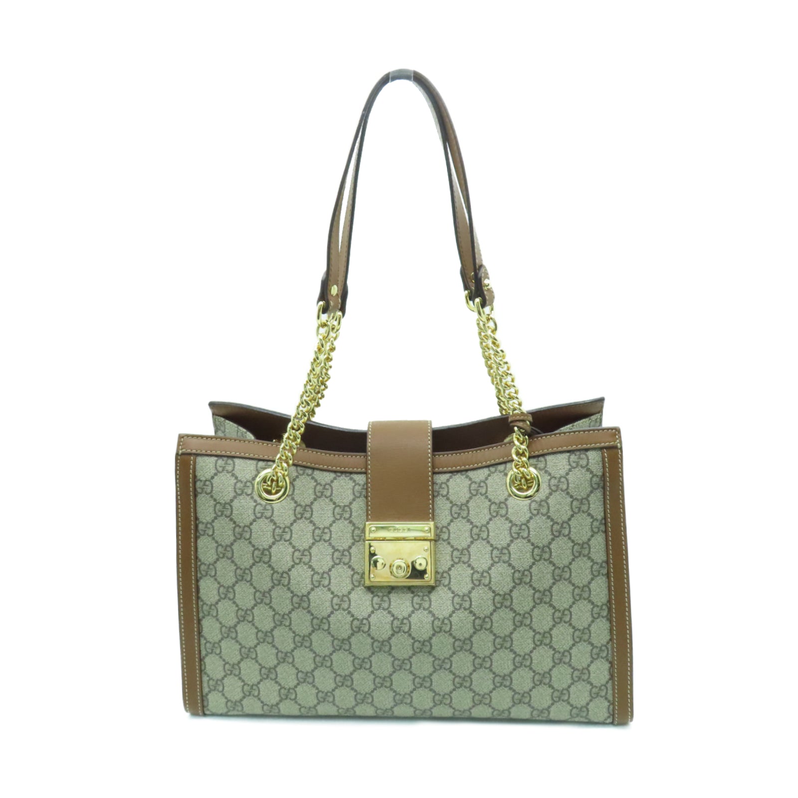 GUCCI 塗層帆布Shoulder Bag金扣鏈帶肩背袋啡色