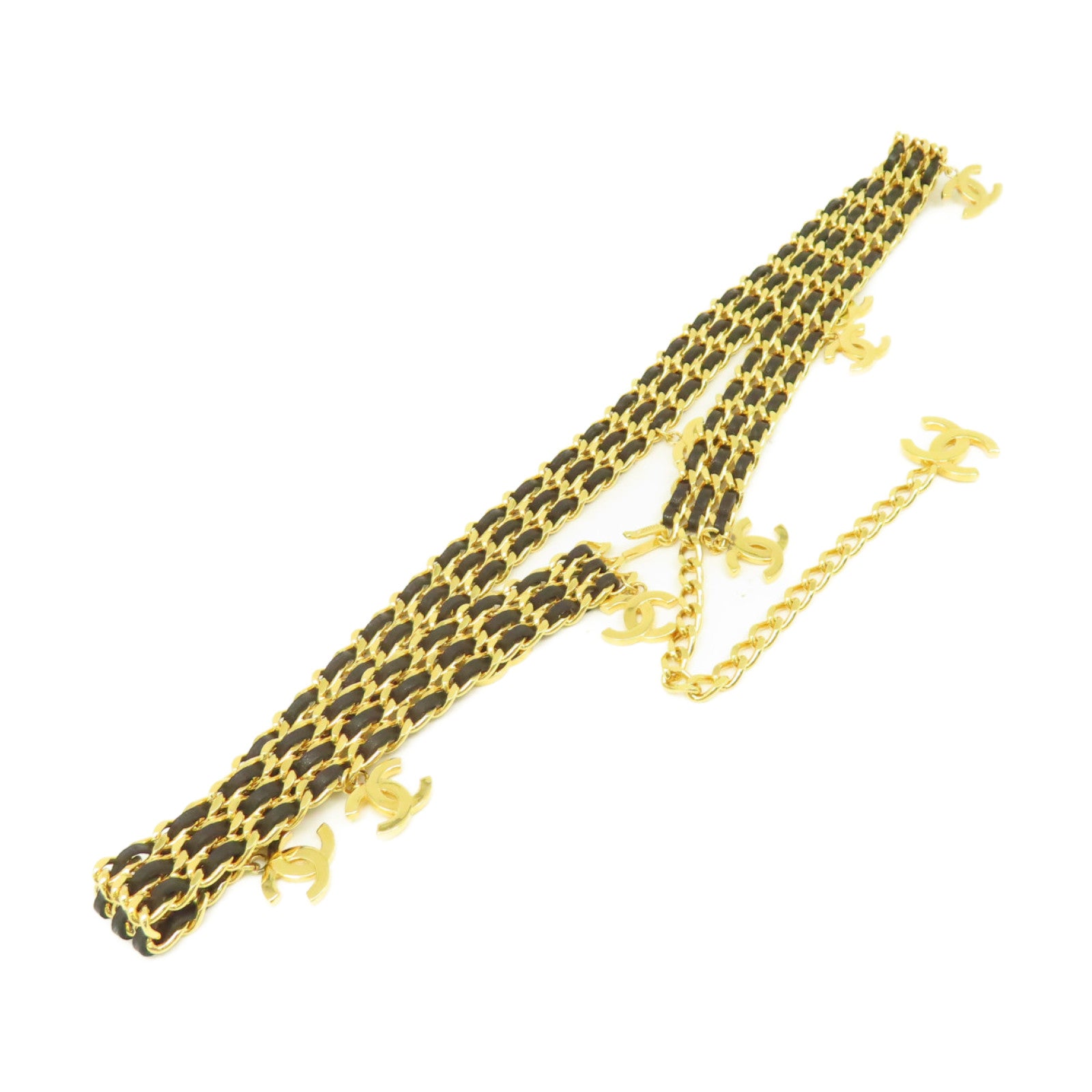 CHANEL 金屬/牛皮皮革Belt銀扣皮帶黑色/金色